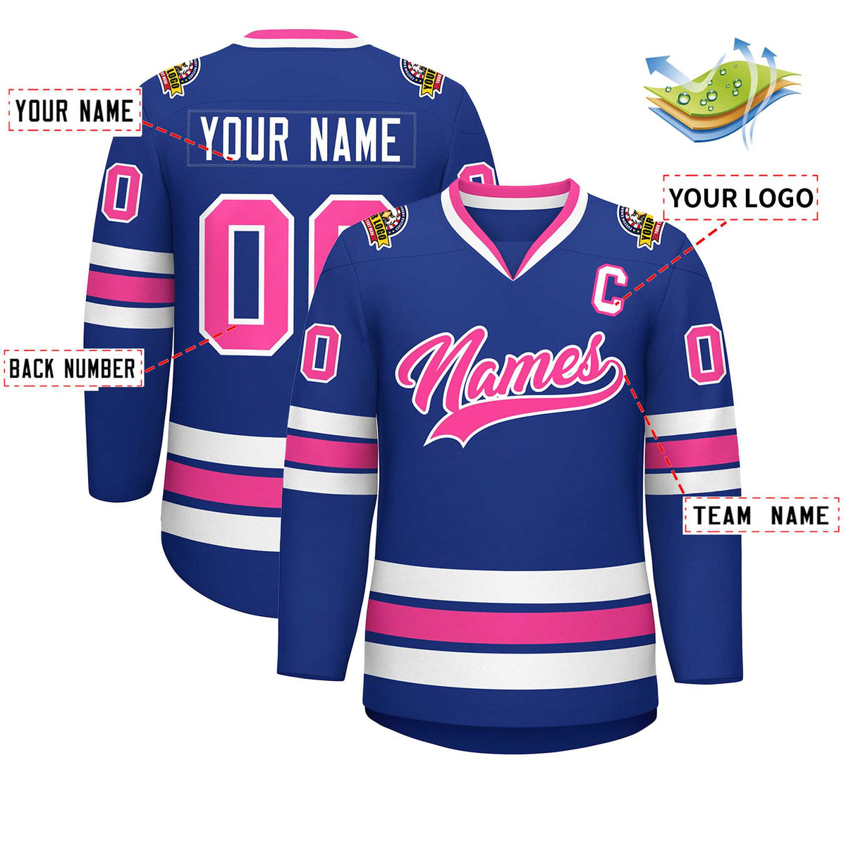 Custom Royal Pink-White Classic Style Hockey Jersey | KXKSHOP
