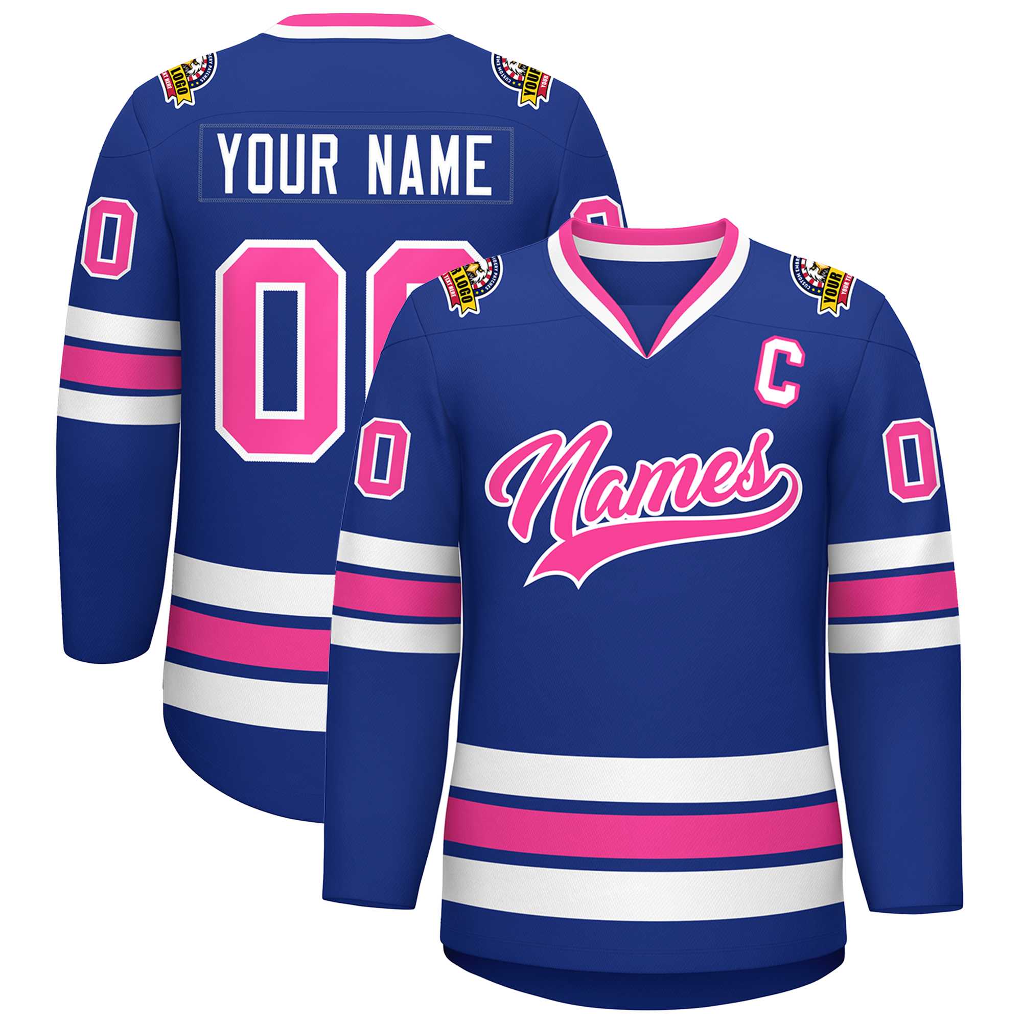 Custom Royal Pink-White Classic Style Hockey Jersey | KXKSHOP
