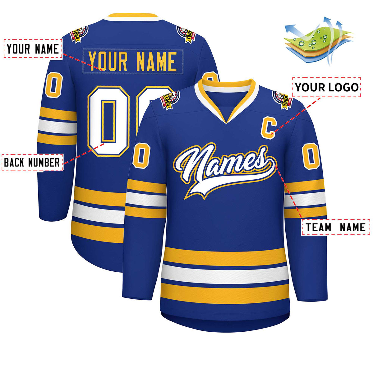 Custom Royal White Royal-Gold Classic Style Hockey Jersey | KXKSHOP