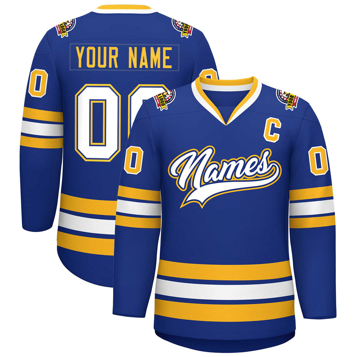 Custom Royal White Royal-Gold Classic Style Hockey Jersey | KXKSHOP