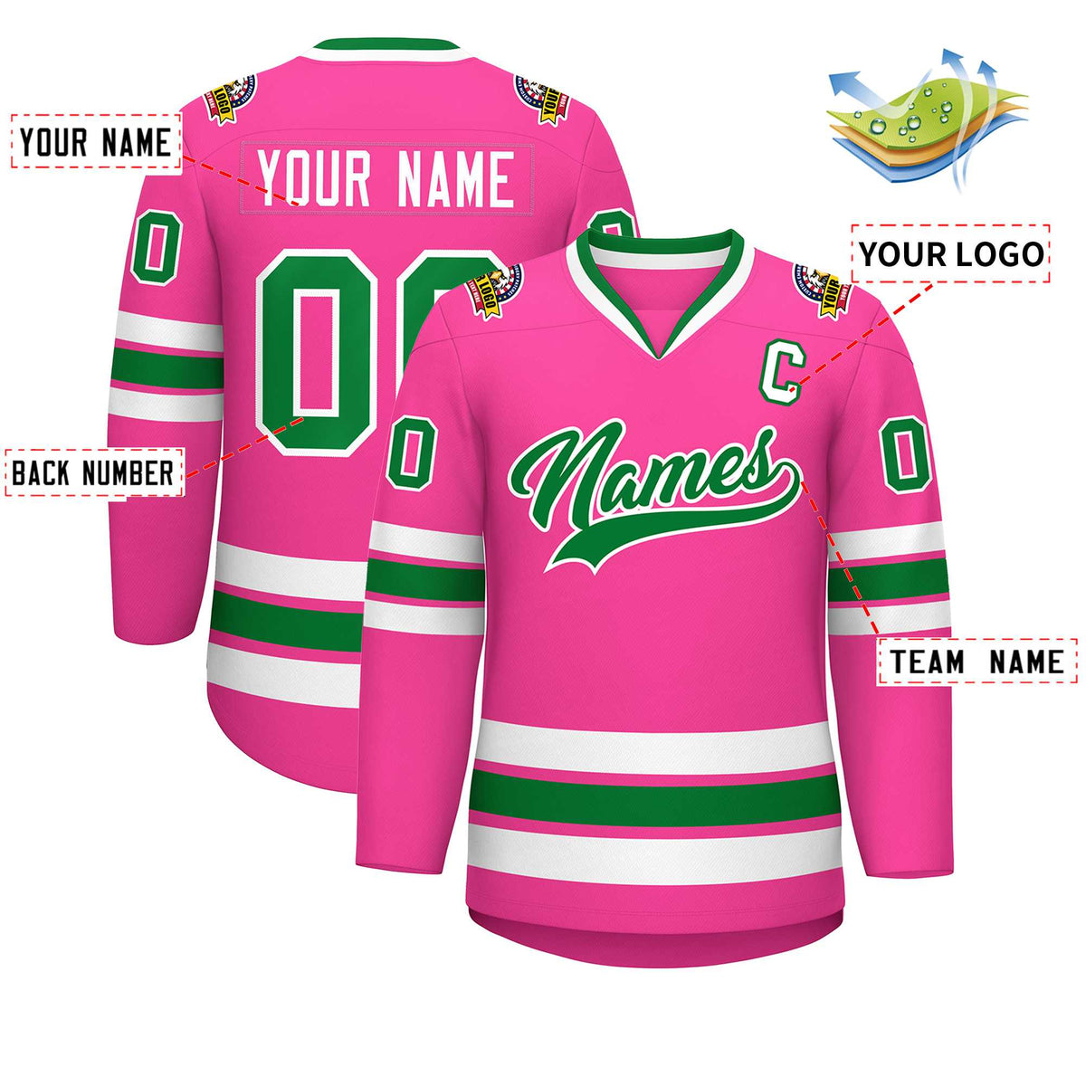 Custom Pink Kelly Green-White Classic Style Hockey Jersey | KXKSHOP