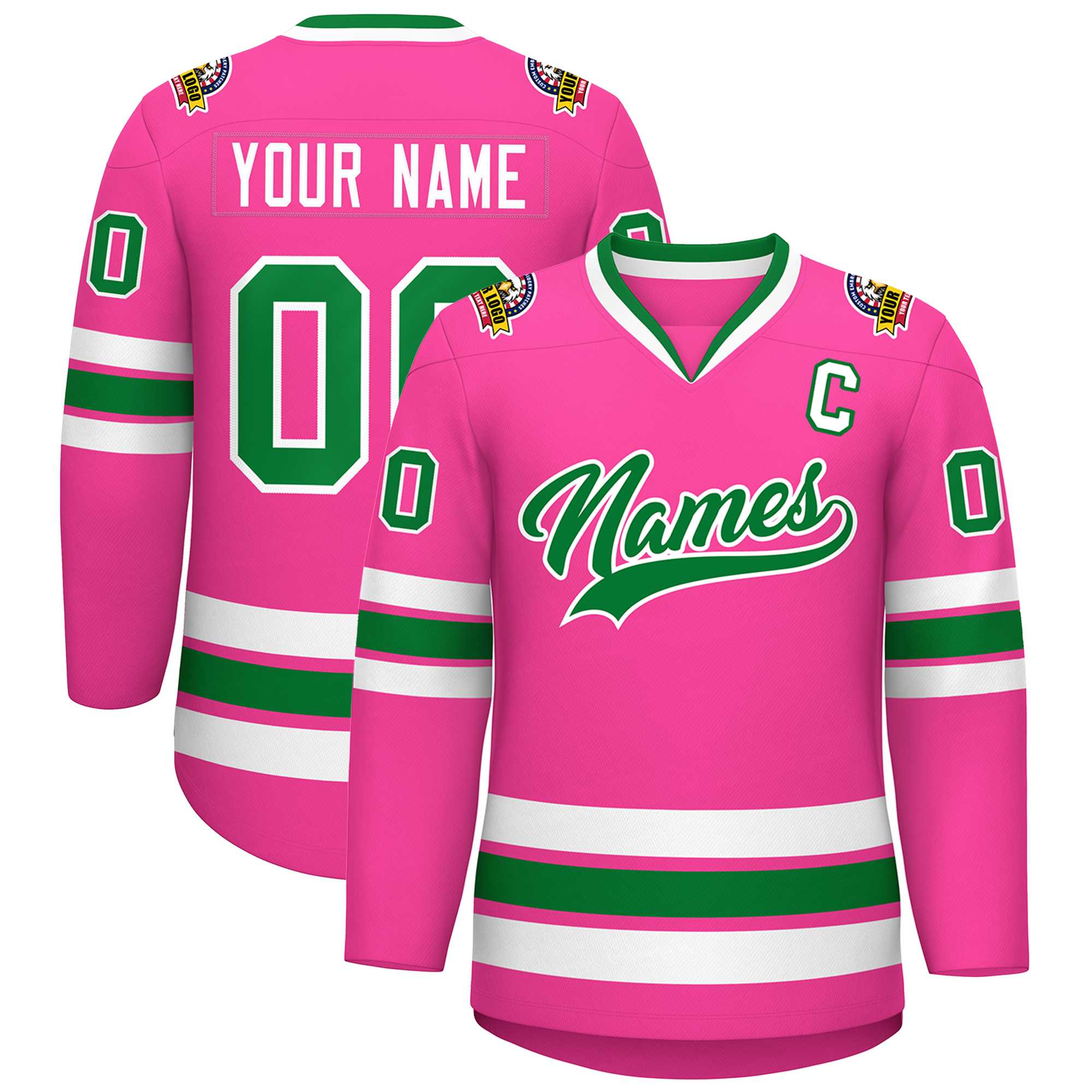Custom Pink Kelly Green-White Classic Style Hockey Jersey | KXKSHOP