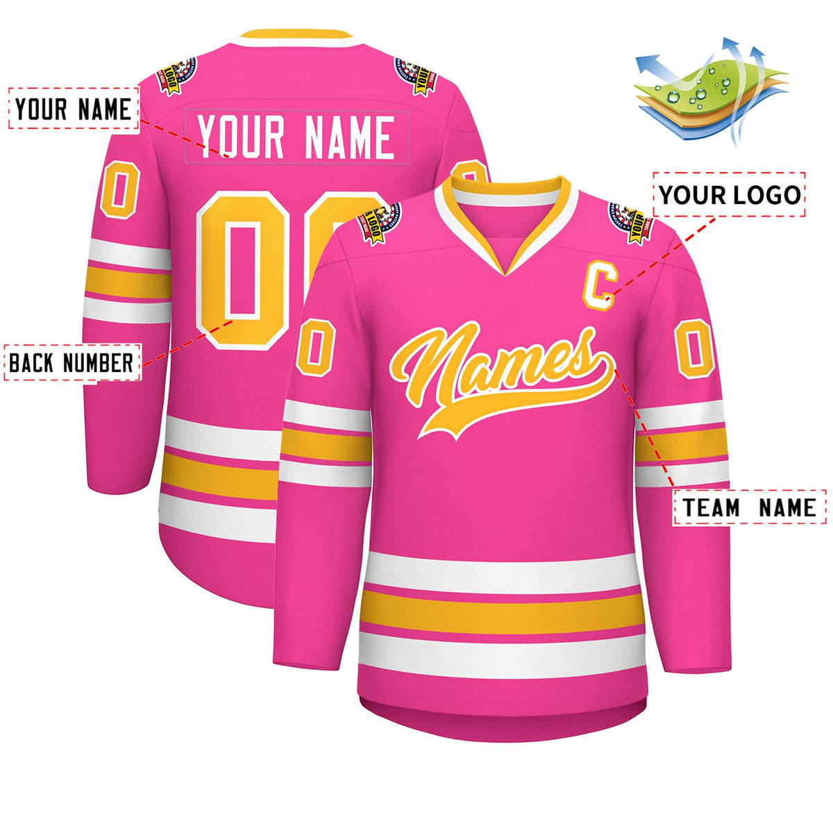Custom Pink Gold-White Classic Style Hockey Jersey | KXKSHOP