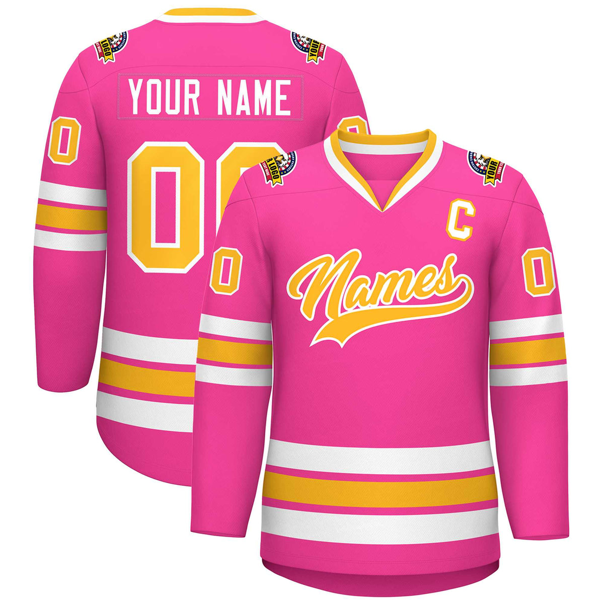 Custom Pink Gold-White Classic Style Hockey Jersey | KXKSHOP