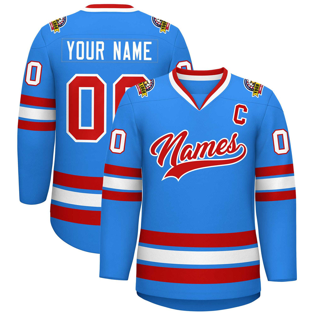 Custom Powder Blue Red-White Classic Style Hockey Jersey | KXKSHOP