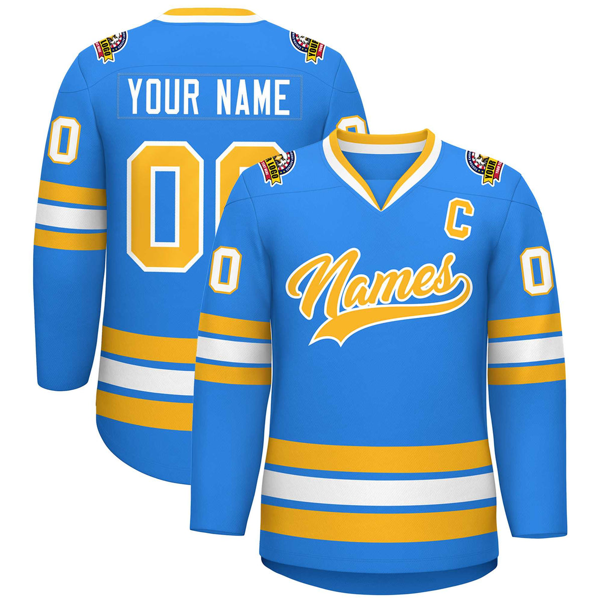 Custom Powder Blue Gold-White Classic Style Hockey Jersey | KXKSHOP