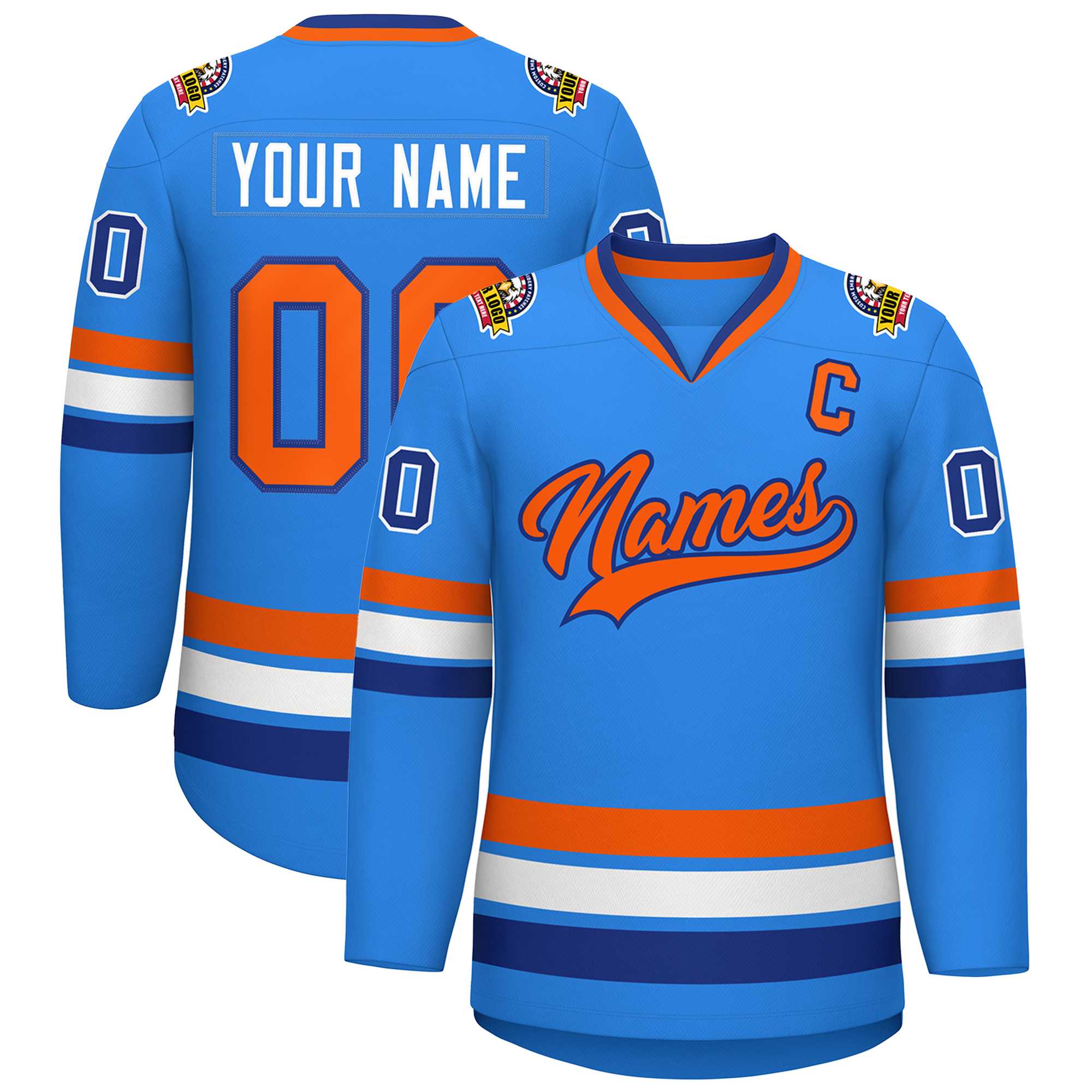Custom Powder Blue Orange-Royal Classic Style Hockey Jersey | KXKSHOP