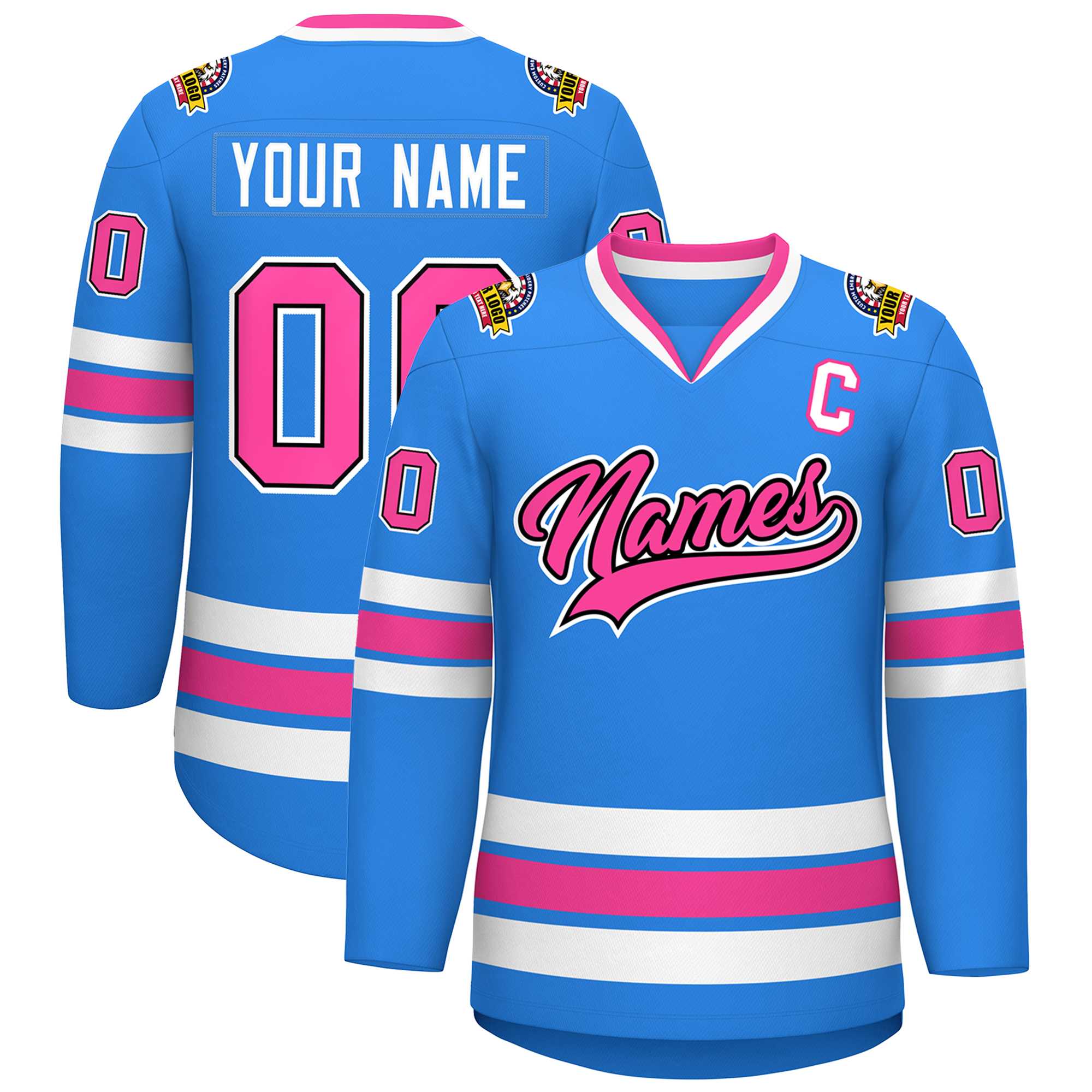 Custom Powder Blue Pink Black-White Classic Style Hockey Jersey | KXKSHOP