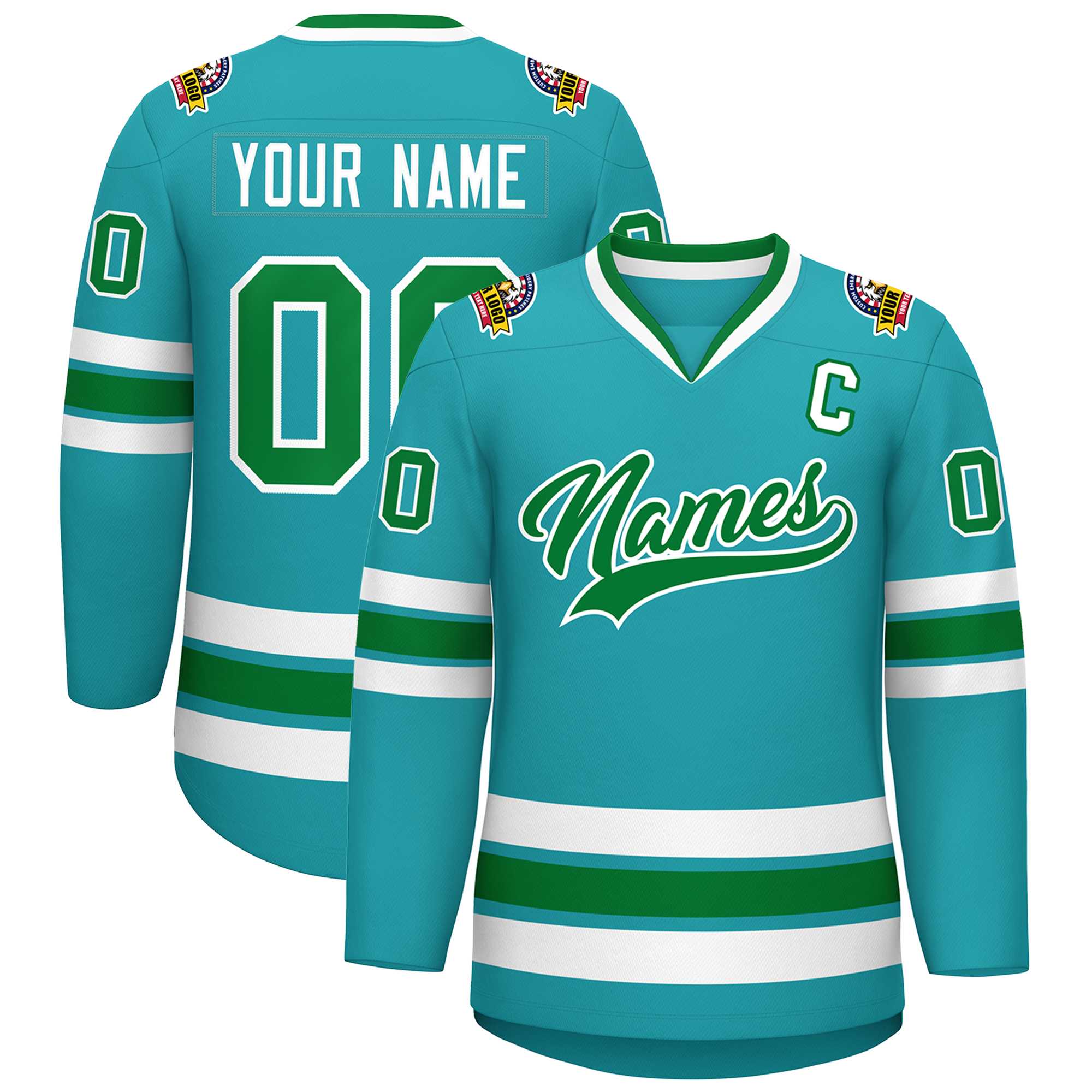 Custom Aqua Kelly Green-White Classic Style Hockey Jersey | KXKSHOP
