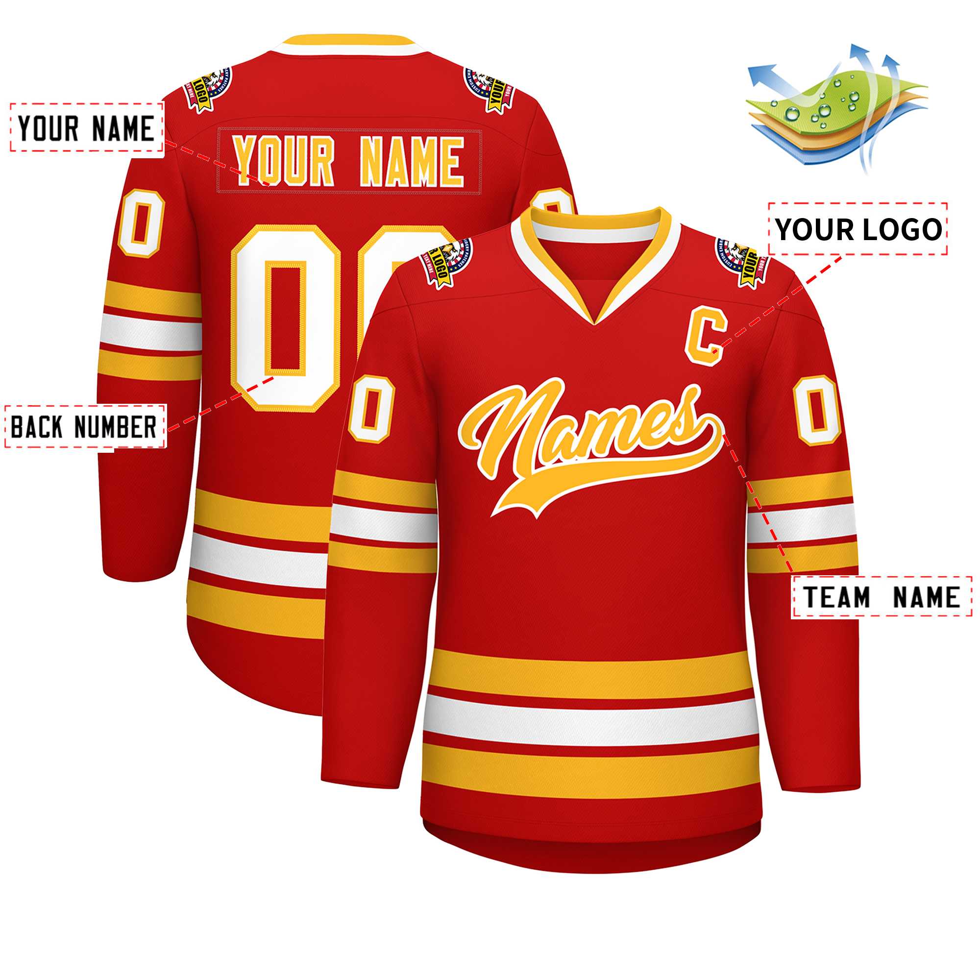 Custom Red Gold-White Classic Style Hockey Jersey | KXKSHOP