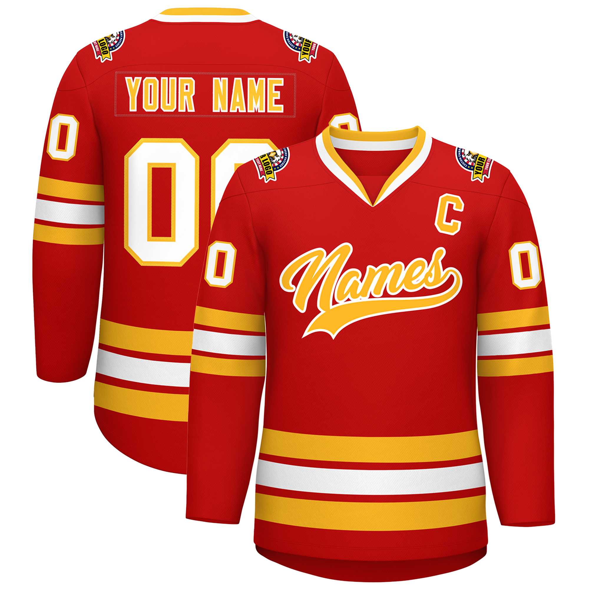 Custom Red Gold-White Classic Style Hockey Jersey | KXKSHOP