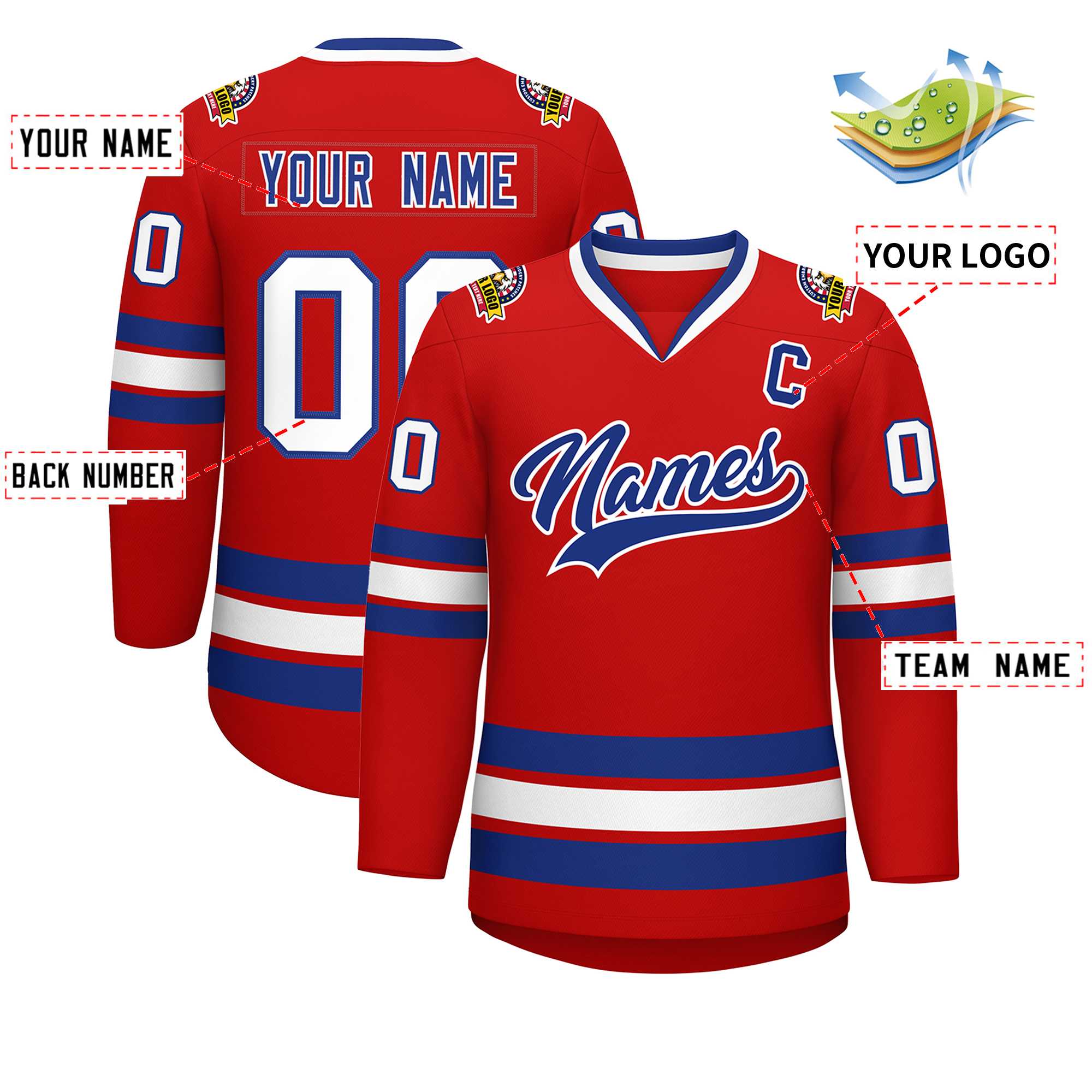 Custom Red Royal-White Classic Style Hockey Jersey | KXKSHOP