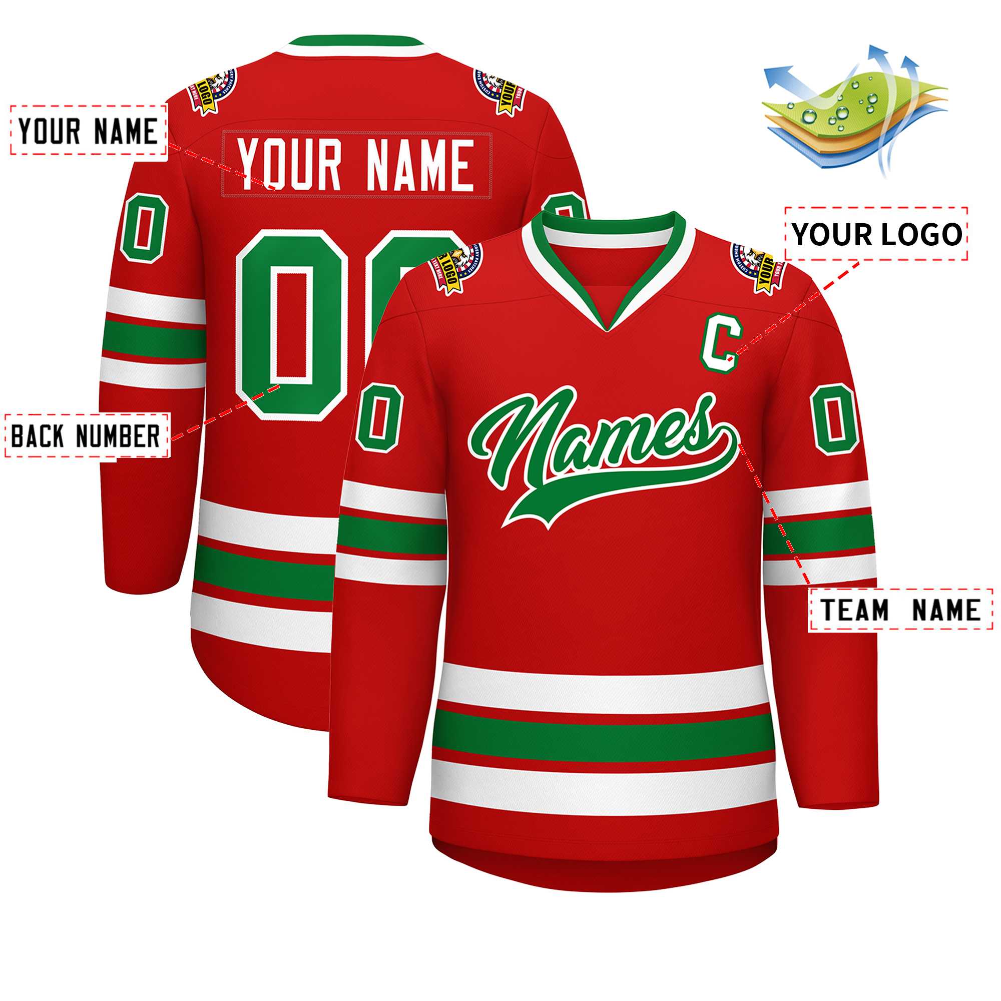 Custom Red Kelly Green-White Classic Style Hockey Jersey | KXKSHOP