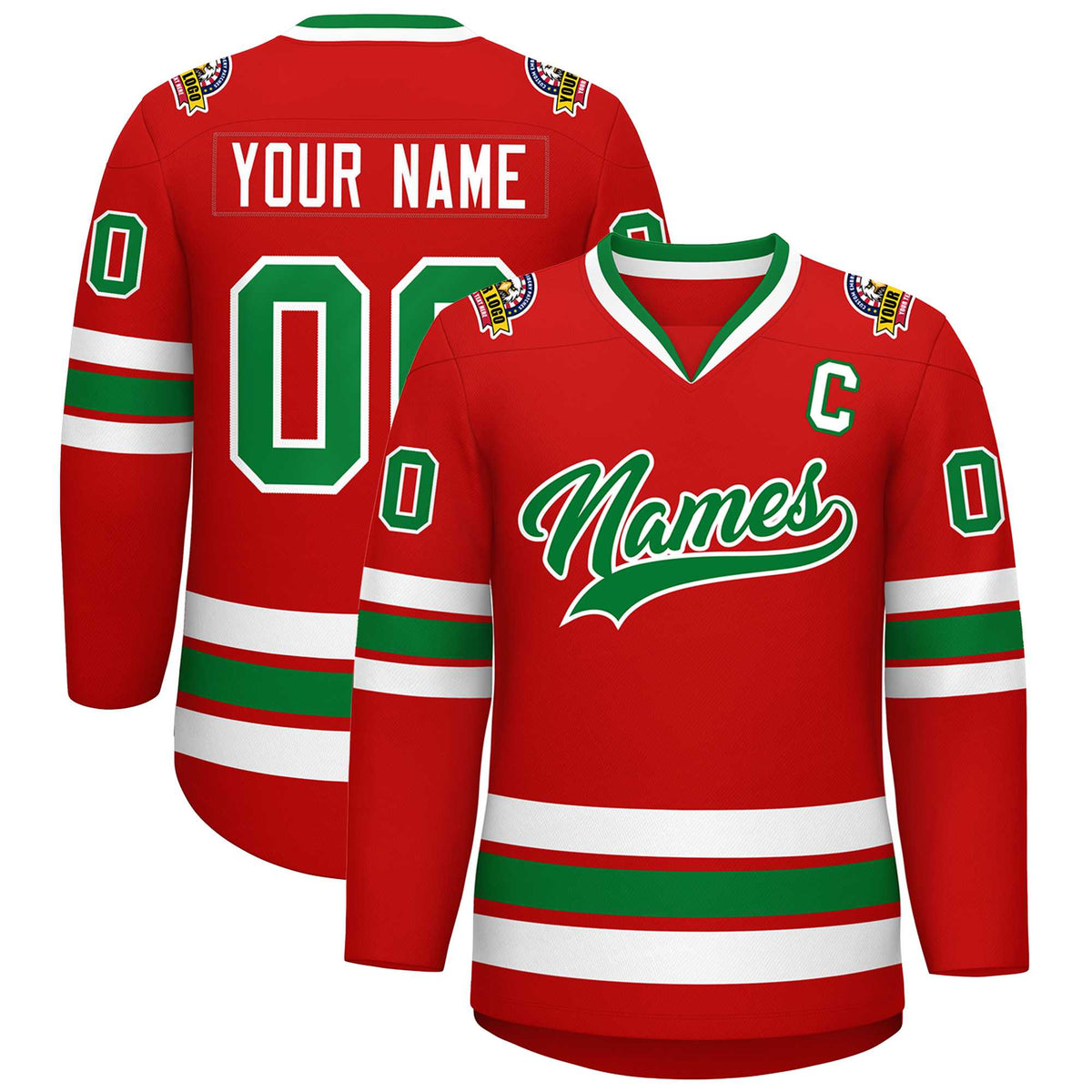 Custom Red Kelly Green-White Classic Style Hockey Jersey | KXKSHOP