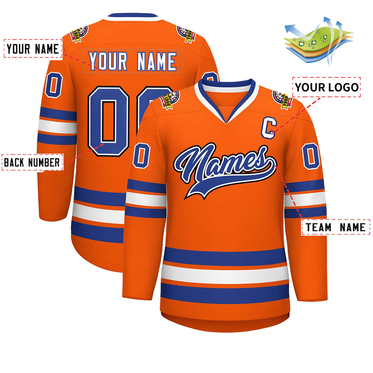 Custom Orange Royal White-Black Classic Style Hockey Jersey | KXKSHOP