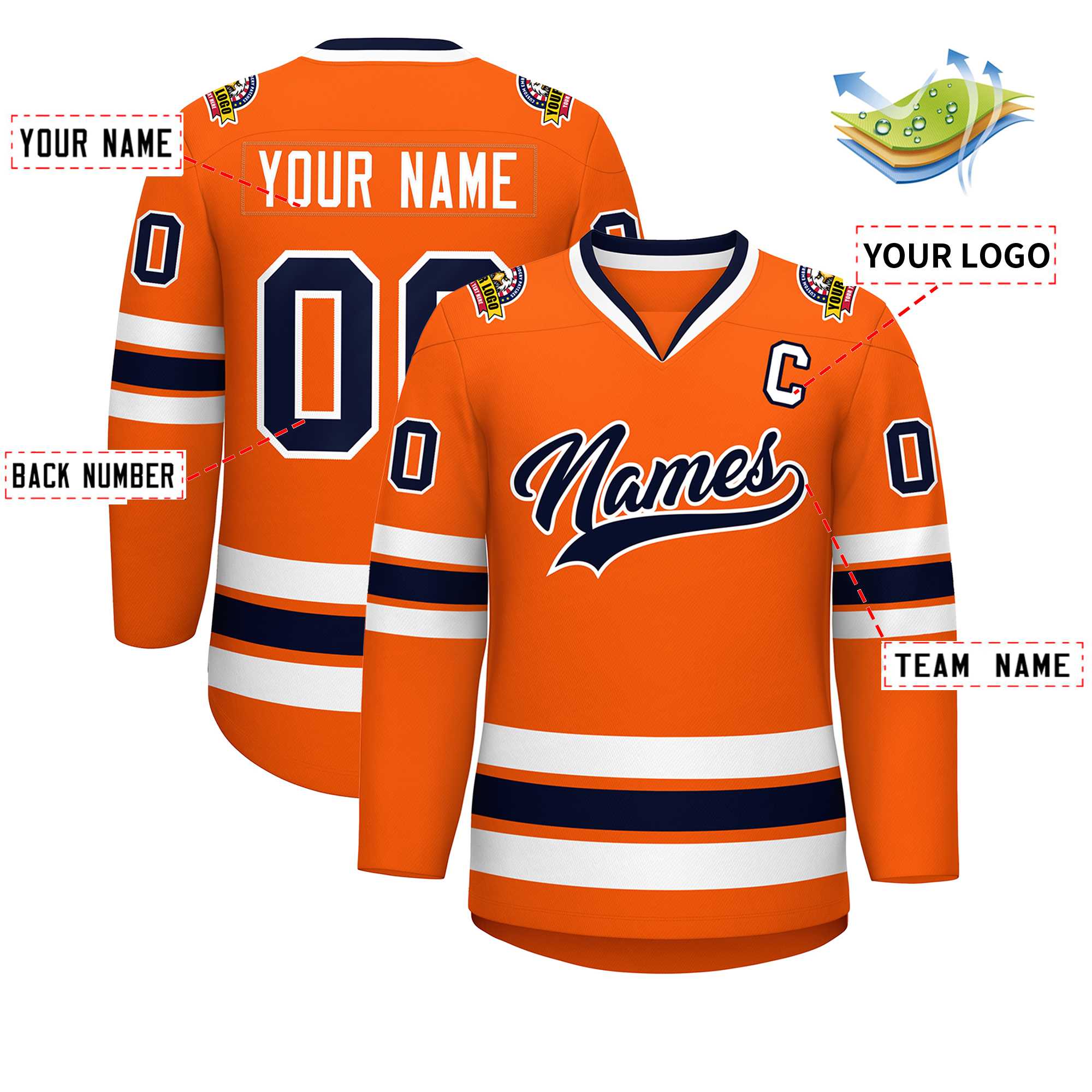 Custom Orange Navy-White Classic Style Hockey Jersey | KXKSHOP