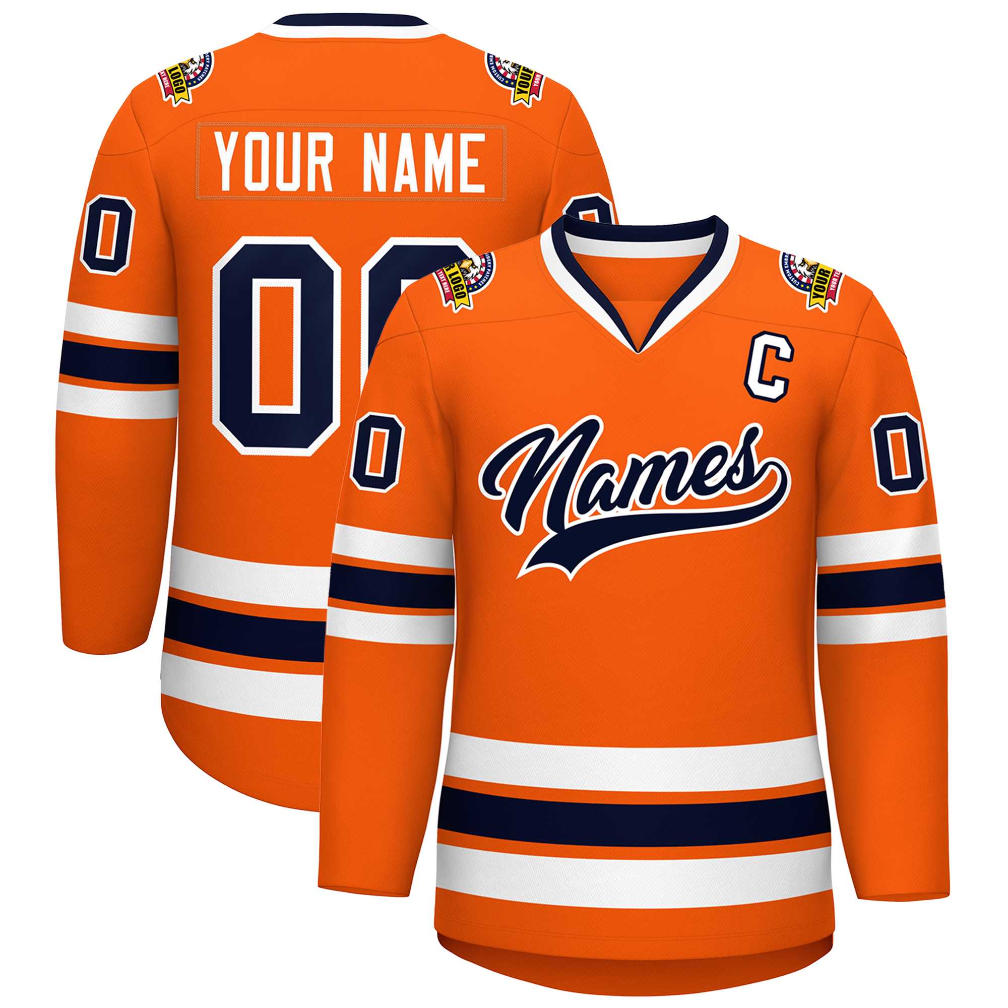 Custom Orange Navy-White Classic Style Hockey Jersey | KXKSHOP