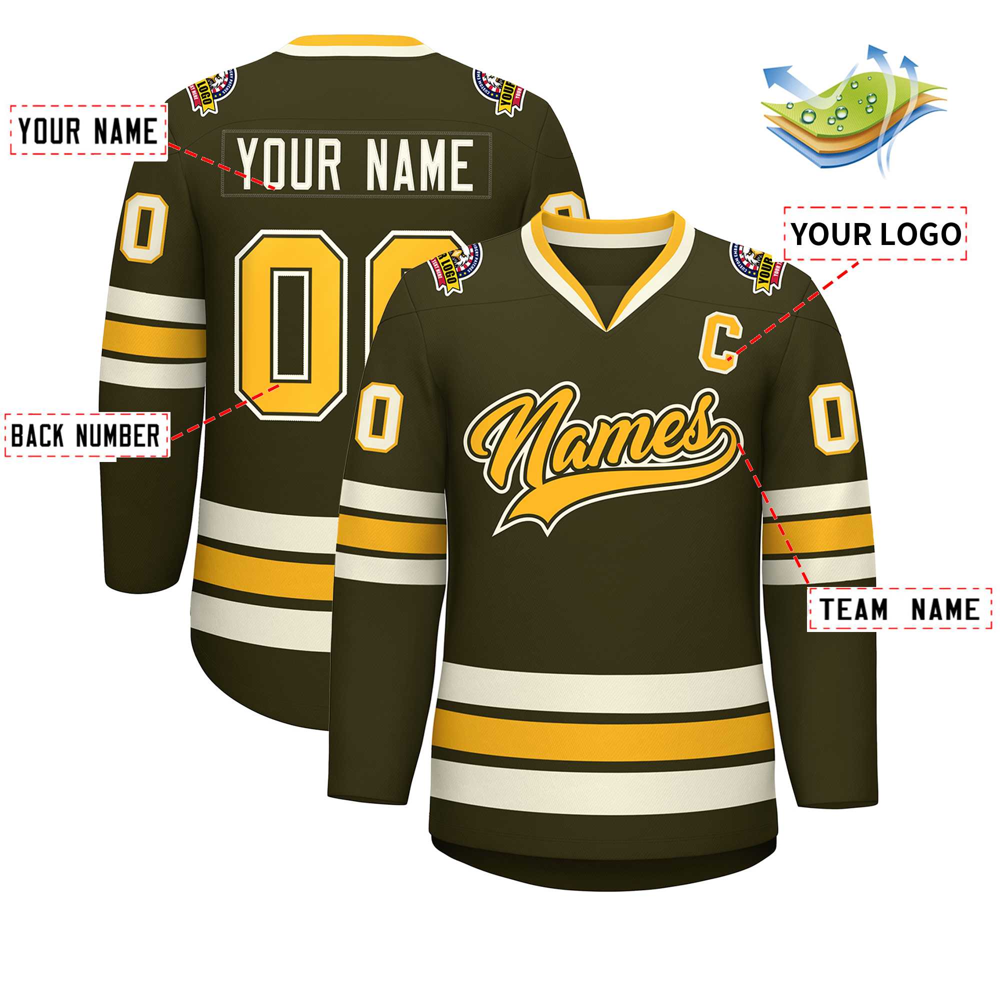 Custom Olive Gold Olive-Khaki Classic Style Hockey Jersey | KXKSHOP