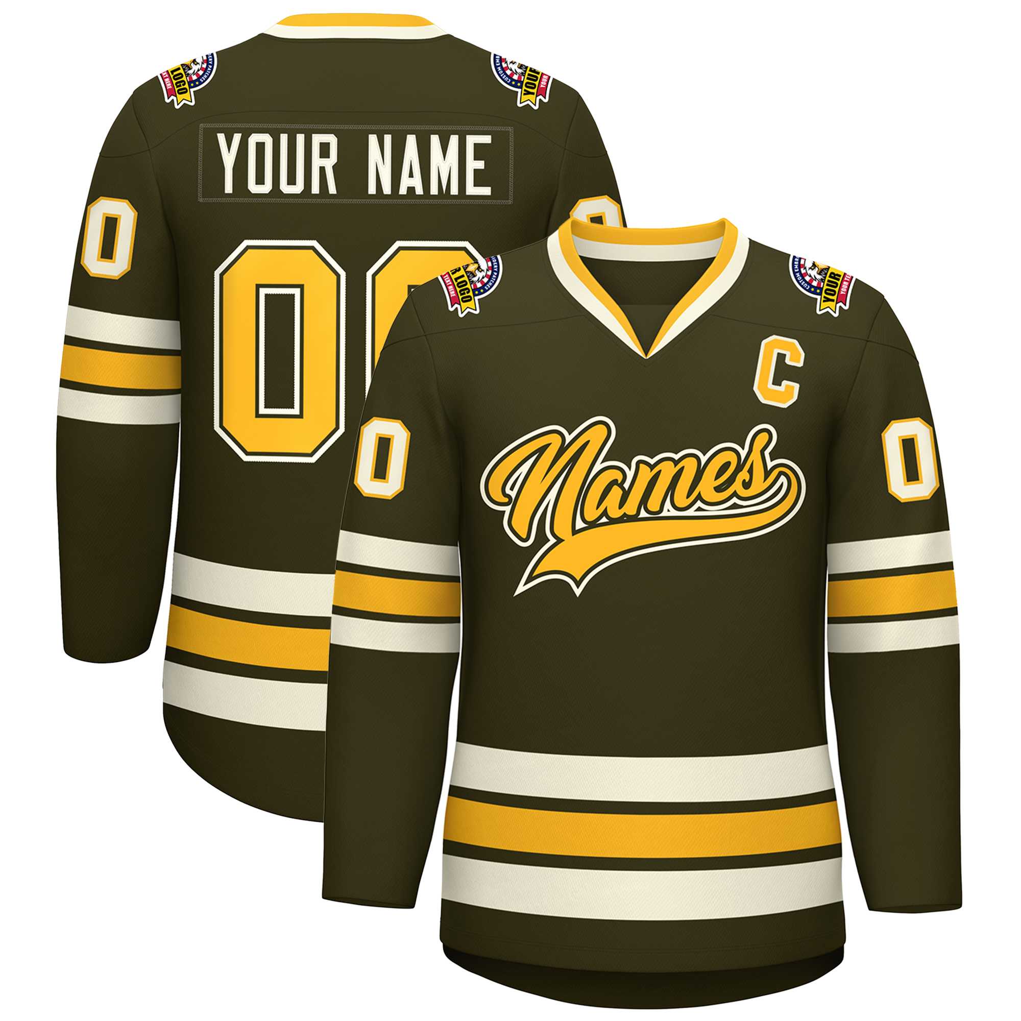 Custom Olive Gold Olive-Khaki Classic Style Hockey Jersey | KXKSHOP