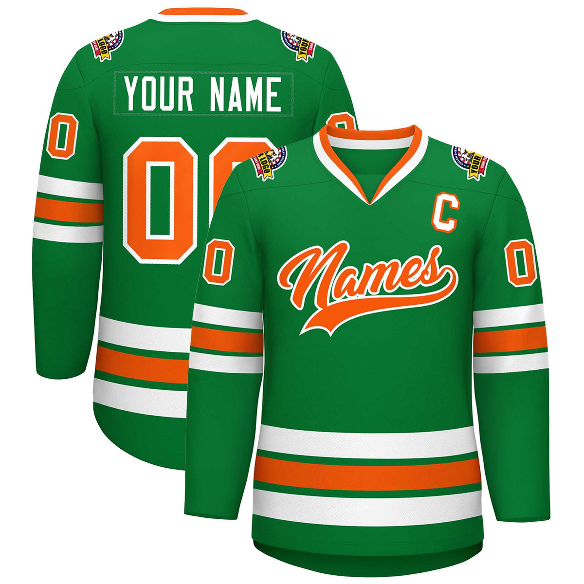 Custom Kelly Green Orange-White Classic Style Hockey Jersey | KXKSHOP
