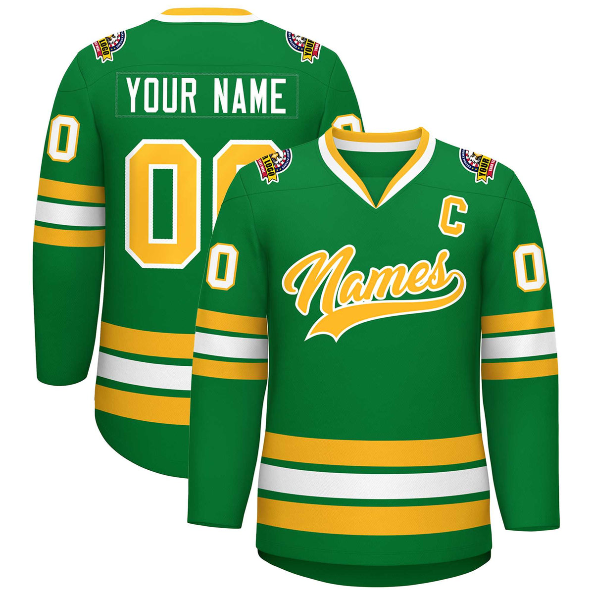 Custom Kelly Green Gold-White Classic Style Hockey Jersey | KXKSHOP
