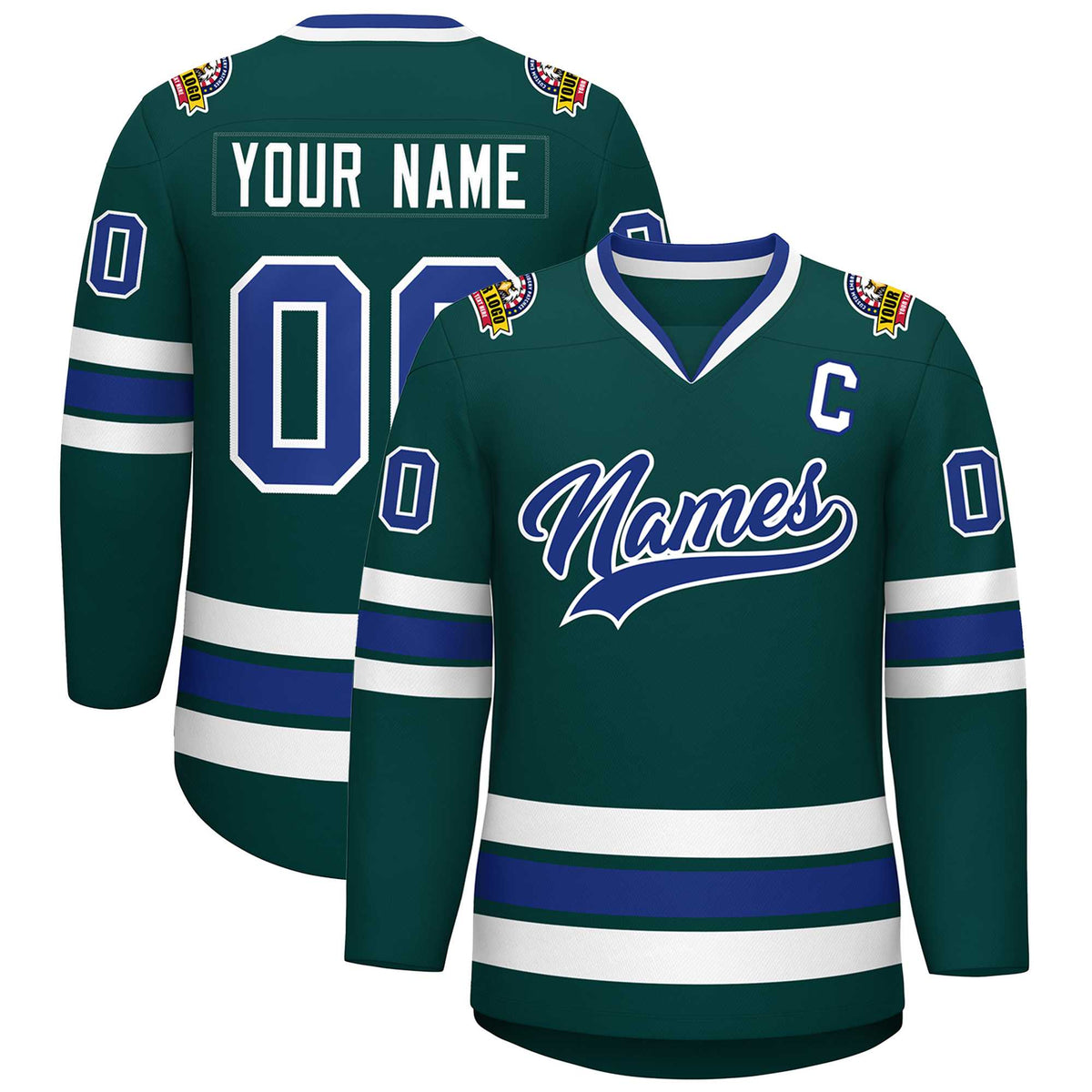 Custom Midnight Green Royal-White Classic Style Hockey Jersey | KXKSHOP