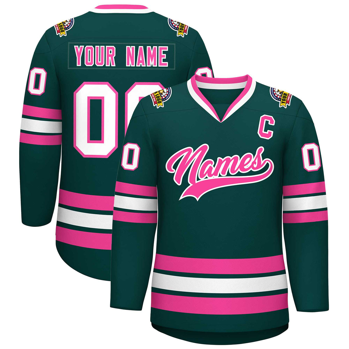 Custom Midnight Green Pink-White Classic Style Hockey Jersey | KXKSHOP