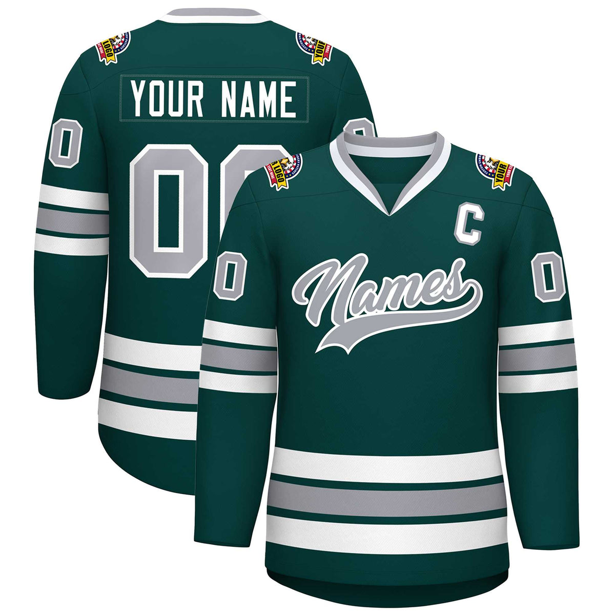 Custom Midnight Green Gray-White Classic Style Hockey Jersey | KXKSHOP