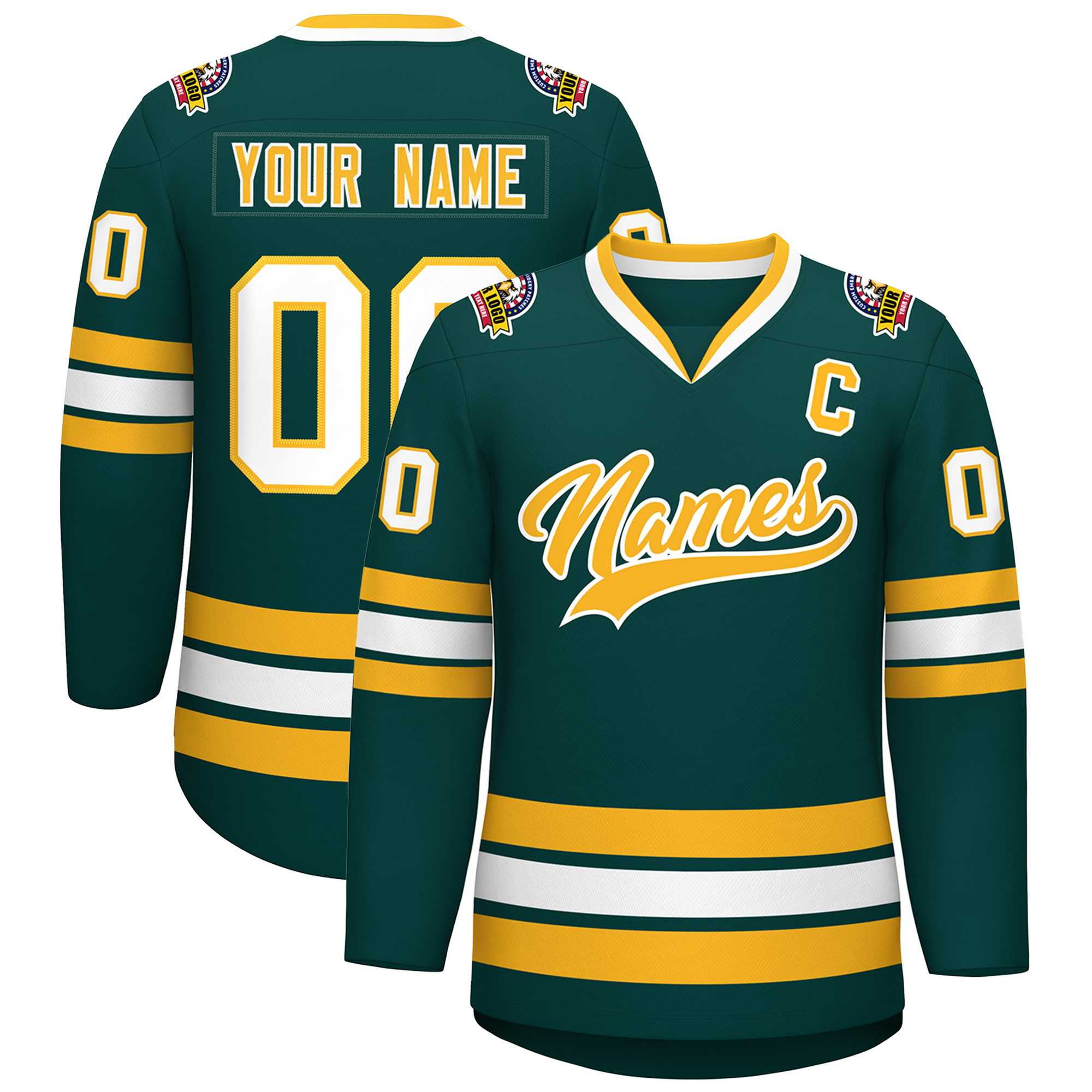 Custom Midnight Green Gold-White Classic Style Hockey Jersey | KXKSHOP