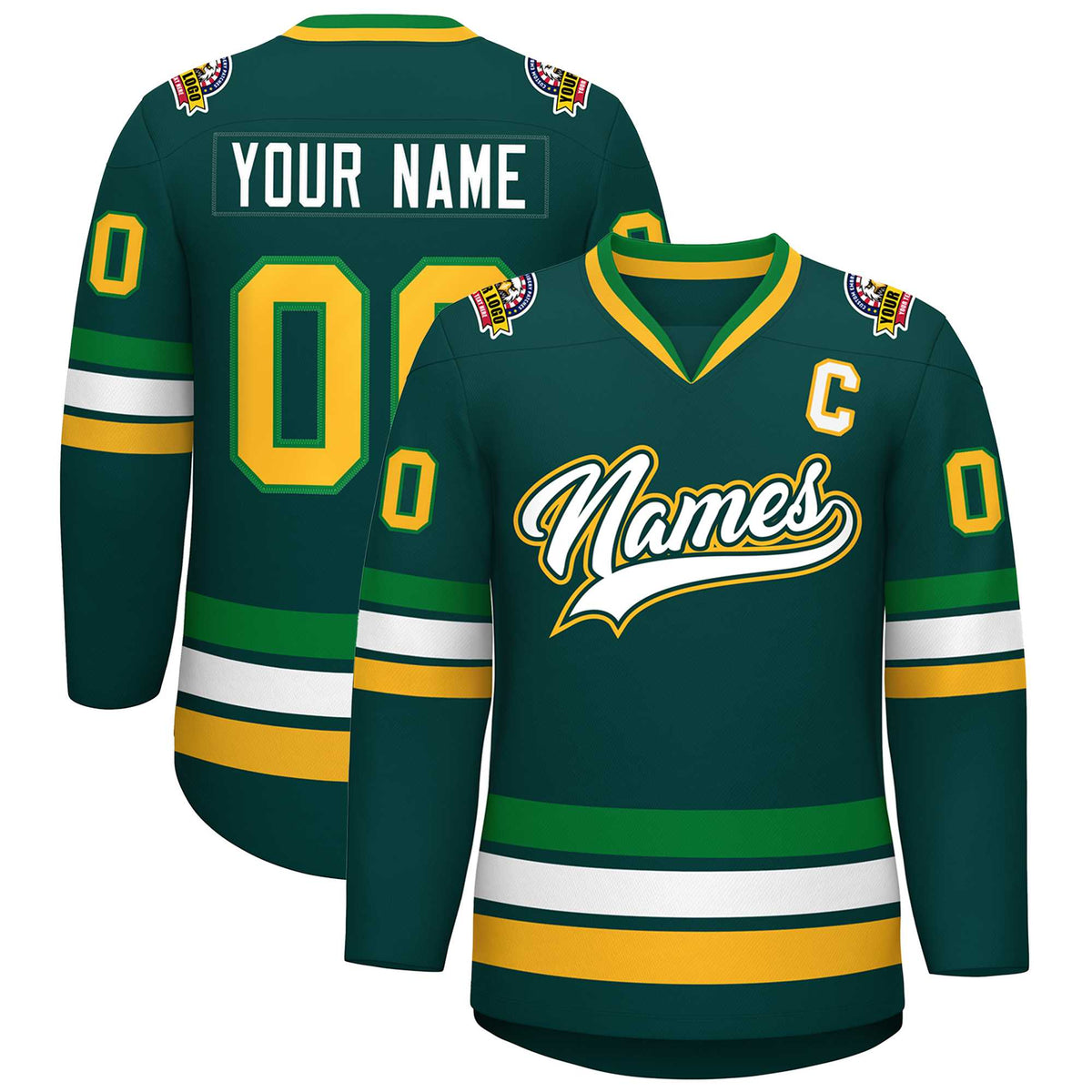 Custom Midnight Green White Kelly Green-Gold Classic Style Hockey Jersey | KXKSHOP