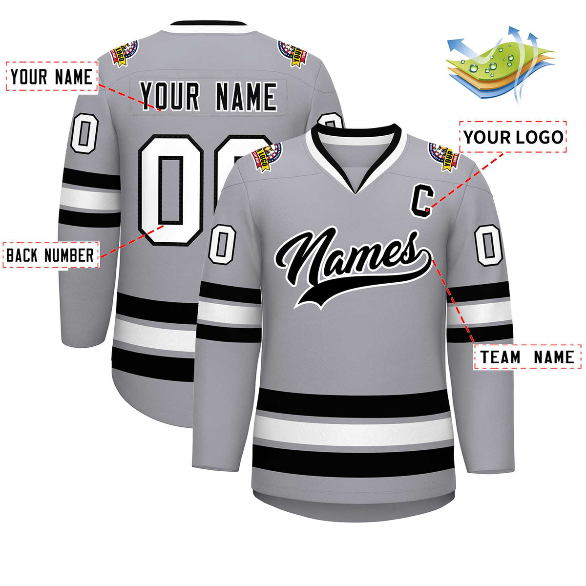 Custom Gray Black-White Classic Style Hockey Jersey | KXKSHOP