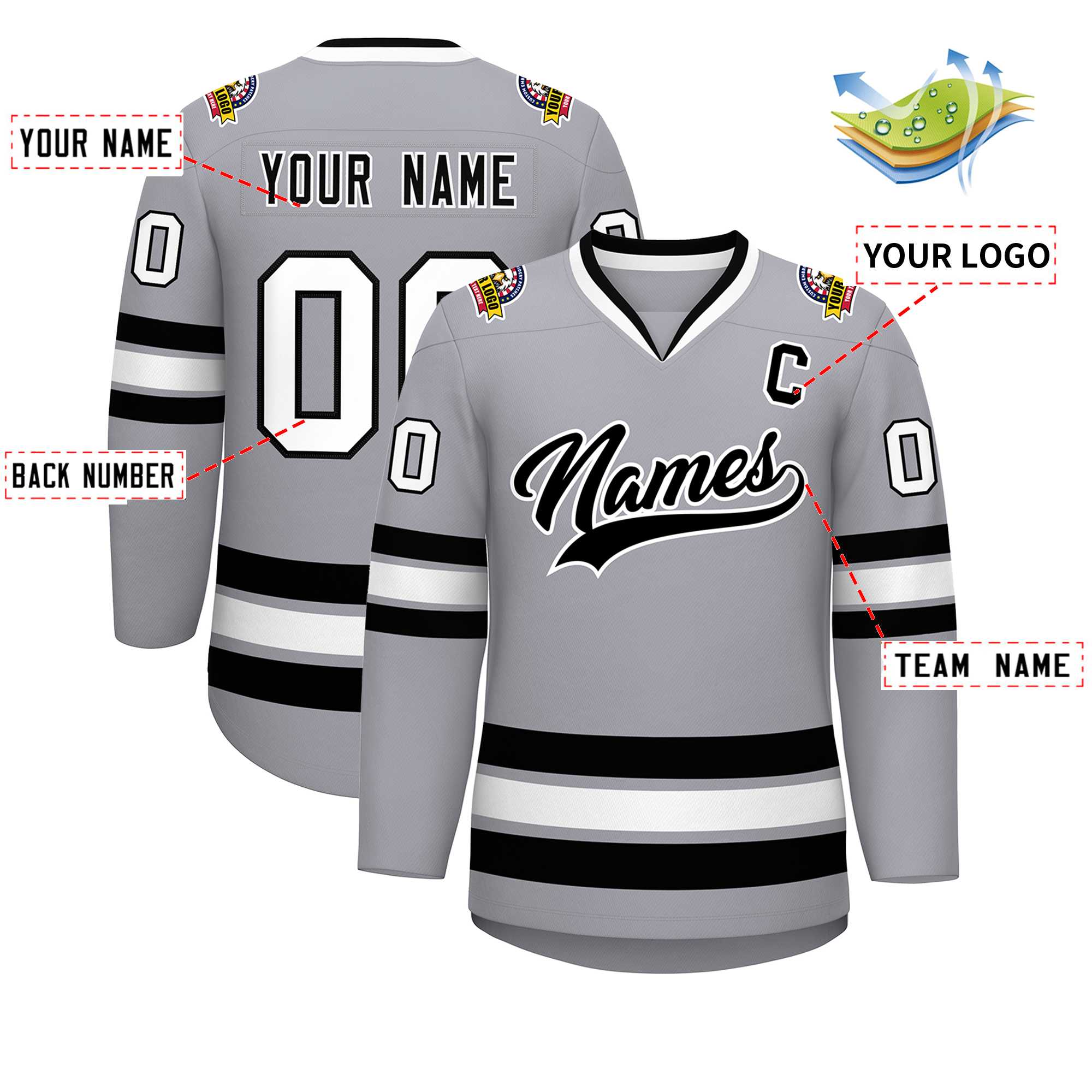 Custom Gray Black-White Classic Style Hockey Jersey | KXKSHOP