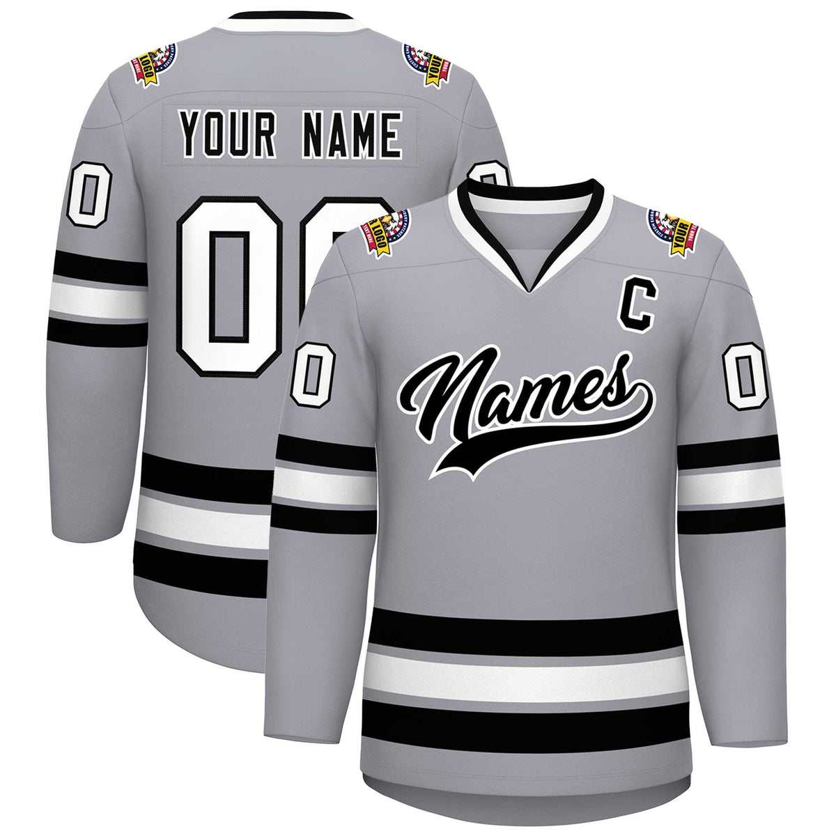 Custom Gray Black-White Classic Style Hockey Jersey | KXKSHOP