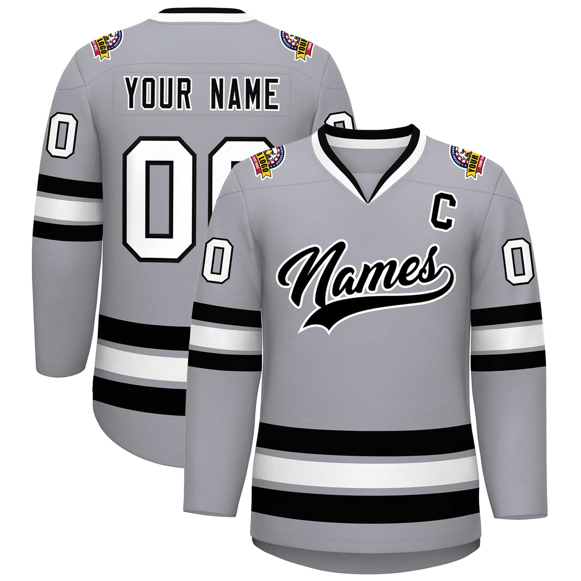 Custom Gray Black-White Classic Style Hockey Jersey | KXKSHOP