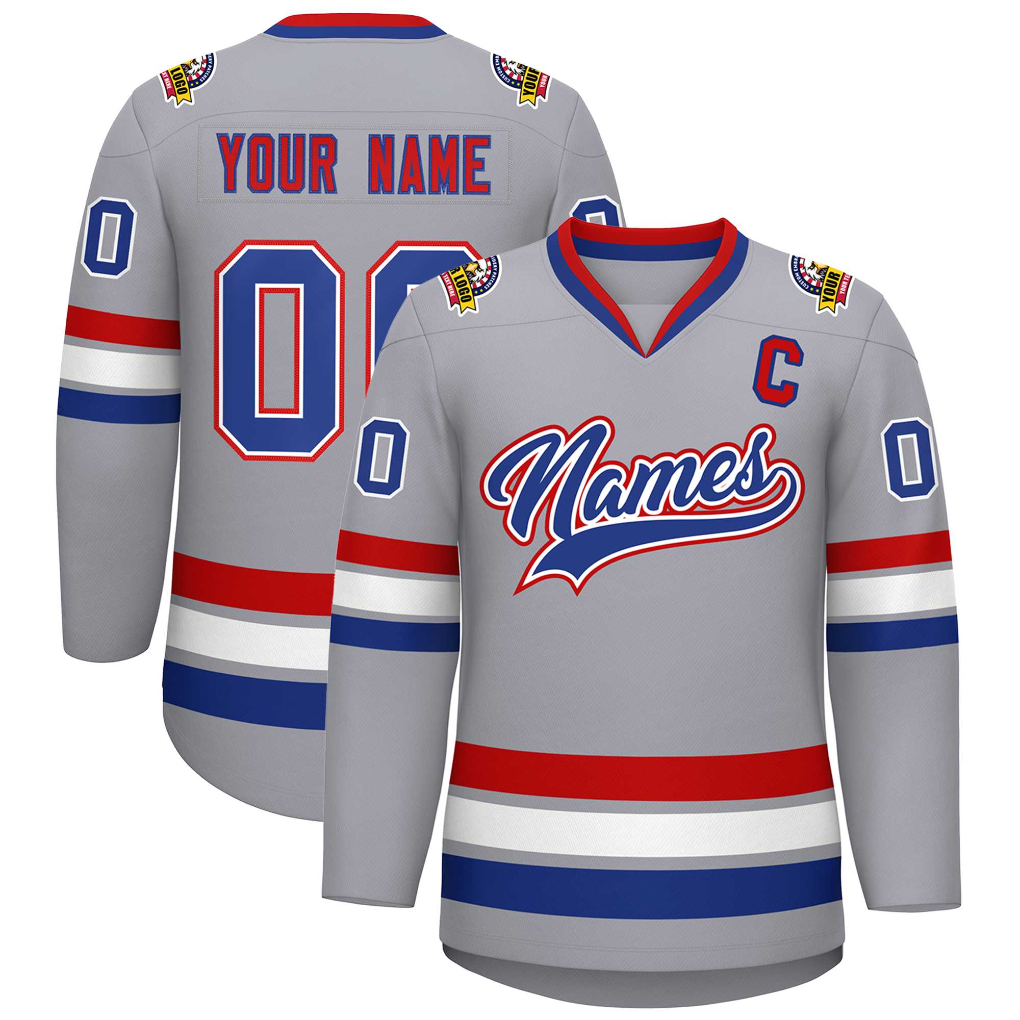 Custom Gray Royal White-Red Classic Style Hockey Jersey | KXKSHOP