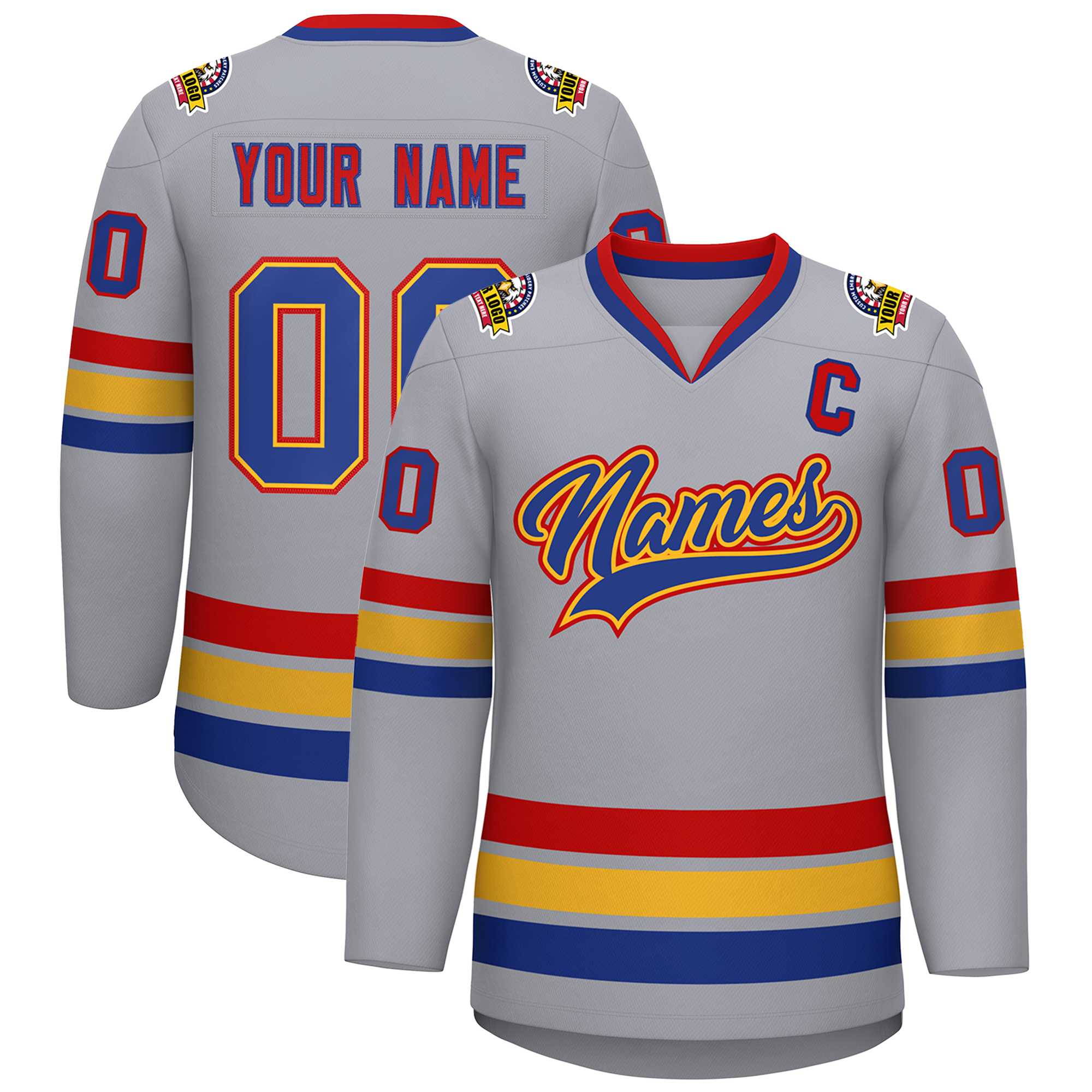 Custom Gray Royal Gold-Red Classic Style Hockey Jersey | KXKSHOP