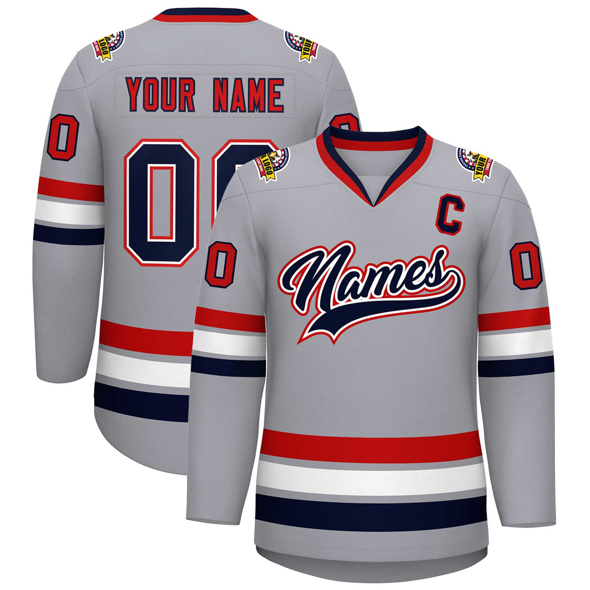 Custom Gray Navy White-Red Classic Style Hockey Jersey | KXKSHOP