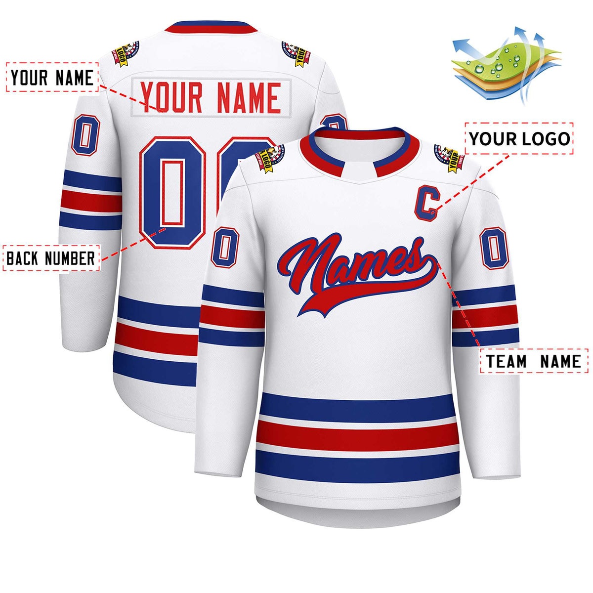 Custom White Red-Royal Classic Style Hockey Jersey | KXKSHOP