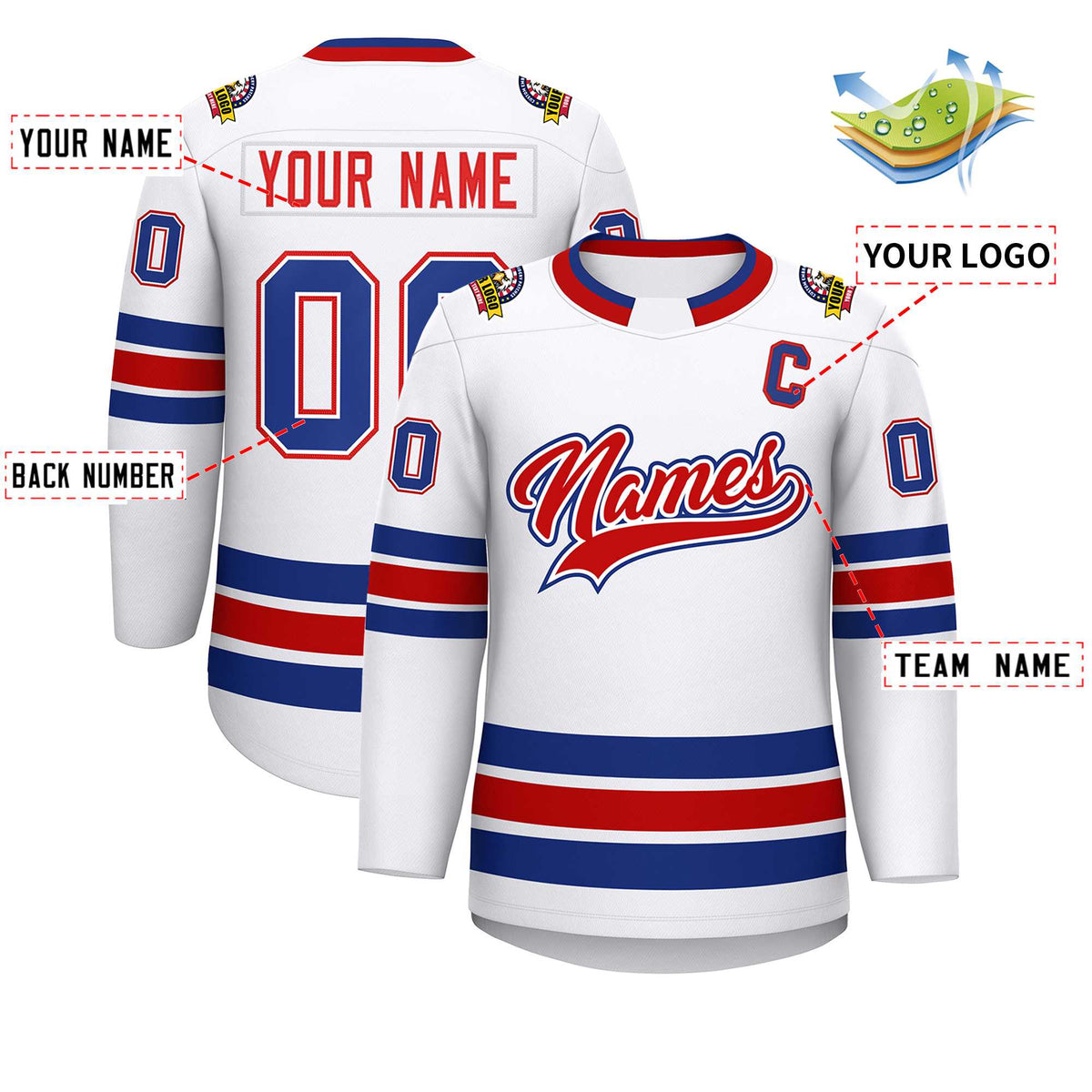 Custom White Red White-Royal Classic Style Hockey Jersey | KXKSHOP