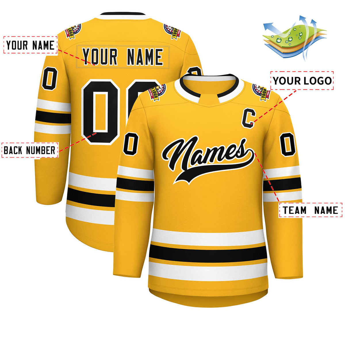 Custom Gold Black-White Classic Style Hockey Jersey | KXKSHOP