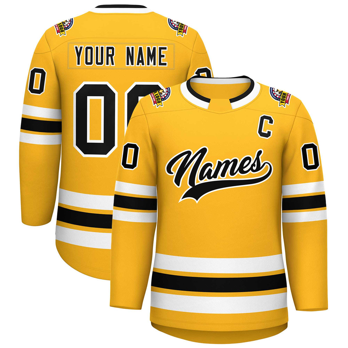 Custom Gold Black-White Classic Style Hockey Jersey | KXKSHOP
