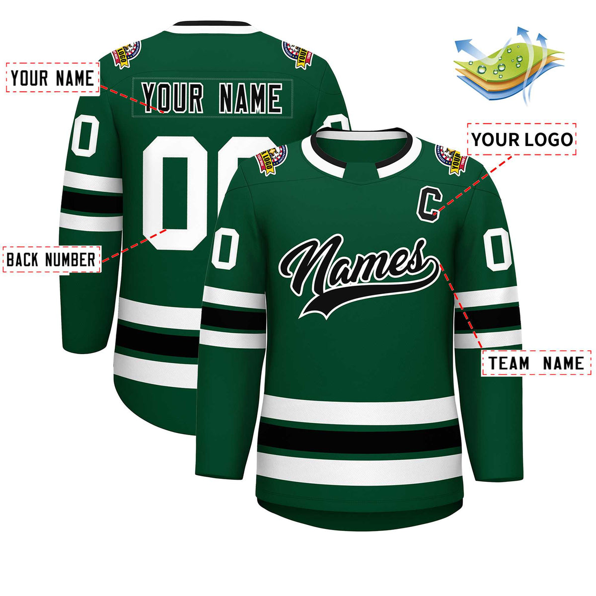 Custom Green Black-White Classic Style Hockey Jersey | KXKSHOP