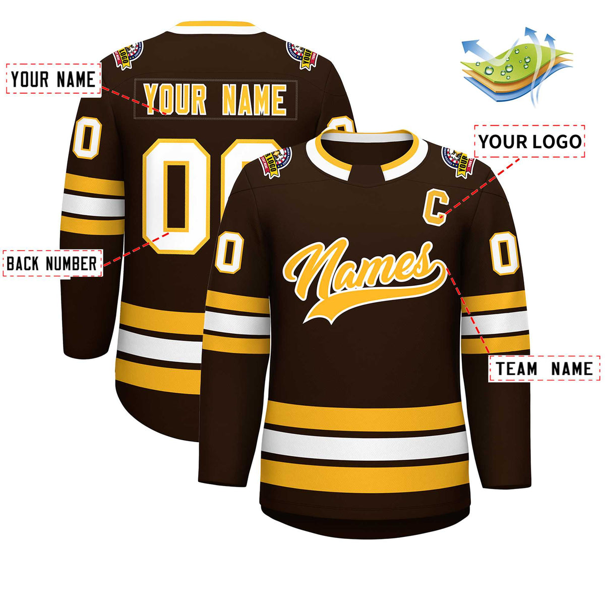 Custom Brown Gold-White Classic Style Hockey Jersey | KXKSHOP