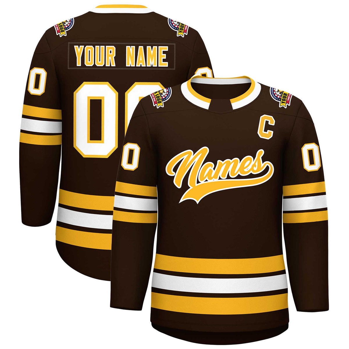 Custom Brown Gold-White Classic Style Hockey Jersey | KXKSHOP