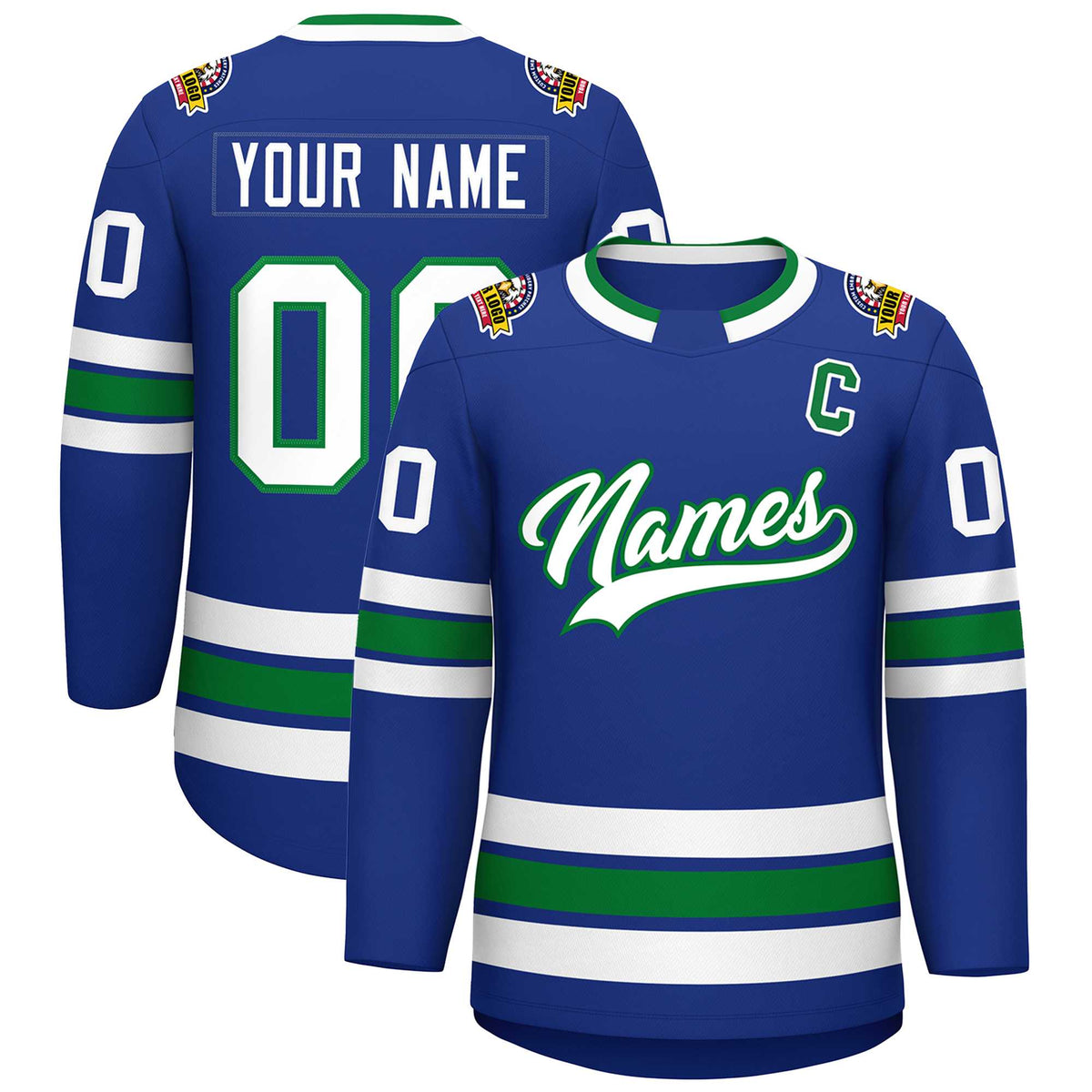 Custom Royal White-Kelly Green Classic Style Hockey Jersey | KXKSHOP