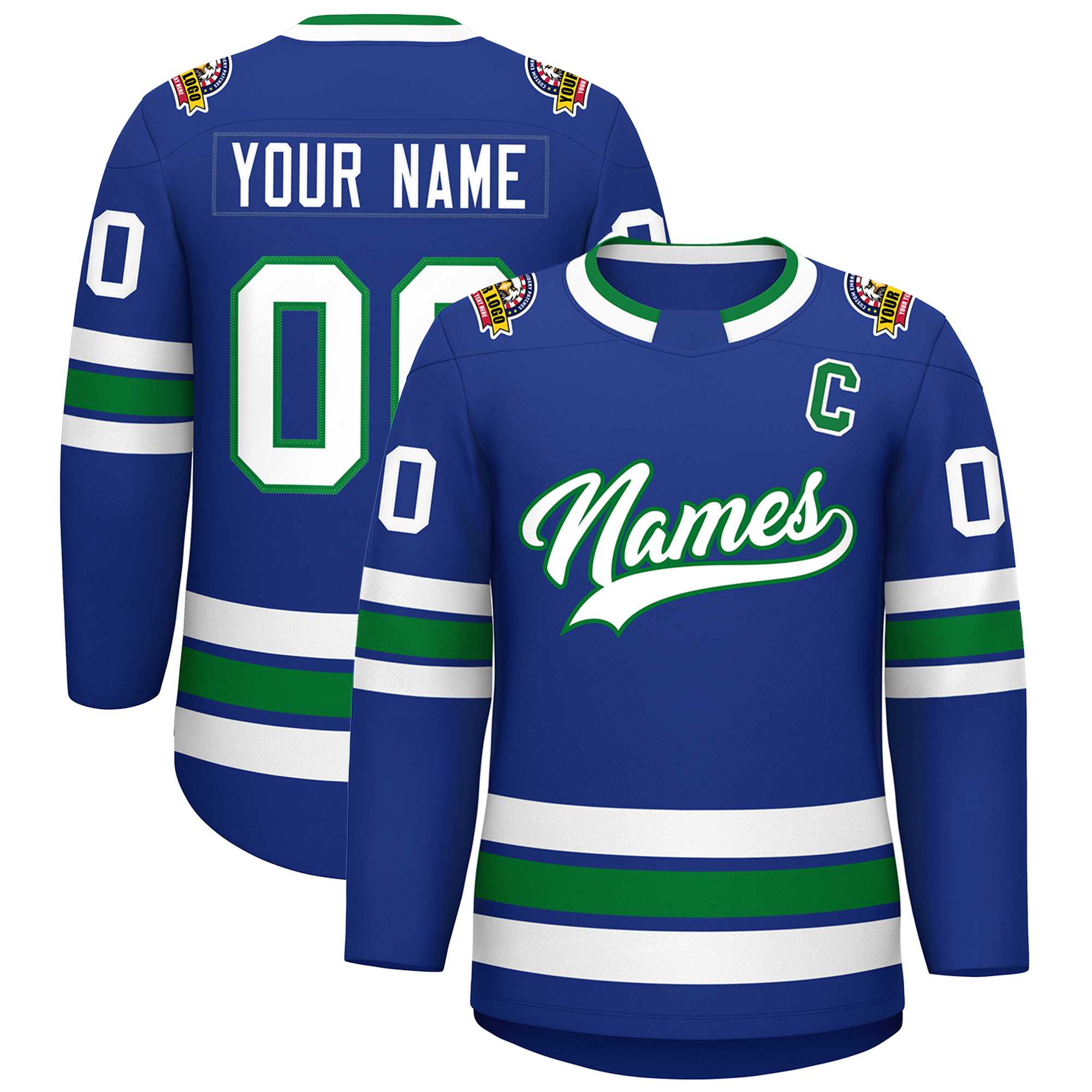 Custom Royal White-Kelly Green Classic Style Hockey Jersey | KXKSHOP