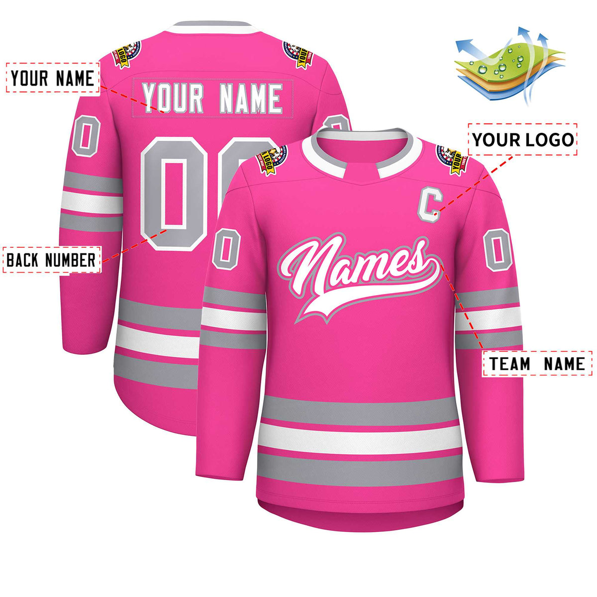 Custom Pink White Pink-Gray Classic Style Hockey Jersey | KXKSHOP