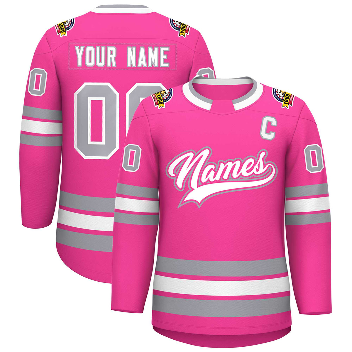 Custom Pink White Pink-Gray Classic Style Hockey Jersey | KXKSHOP