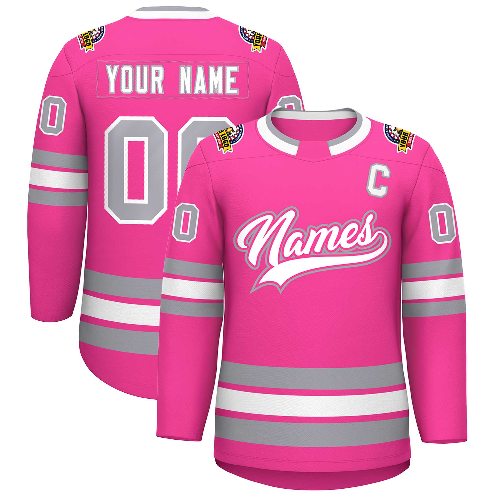Custom Pink White Pink-Gray Classic Style Hockey Jersey | KXKSHOP
