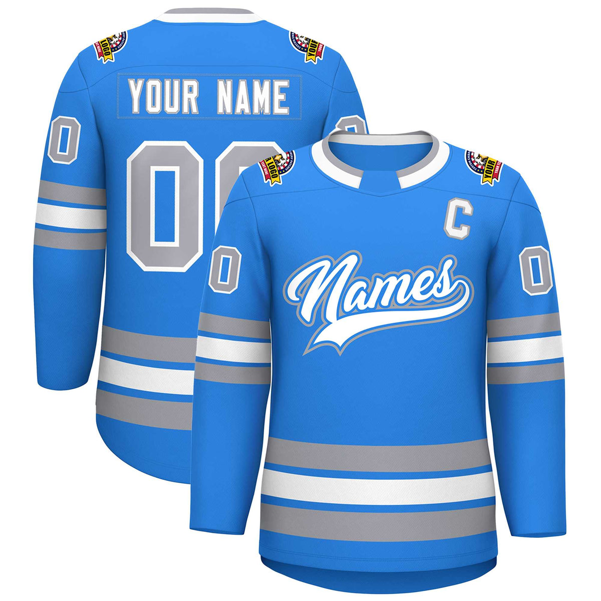Custom Powder Blue White Powder Blue-Gray Classic Style Hockey Jersey | KXKSHOP